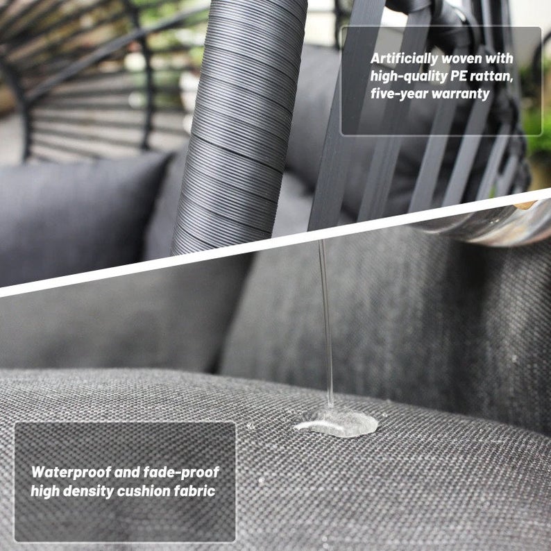 Hammock Wicker Swing Egg Chair Outdoor Backyard or Indoor With Stand Rain Cover Included