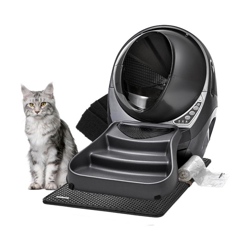 Litter-Robot 3 Connect Core Bundle by Whisker, Grey - Includes Automatic, Self-Cleaning Litter Box, LitterTrap Mat, Fence, Ramp, 25 Liners, 3 Carbon Filters