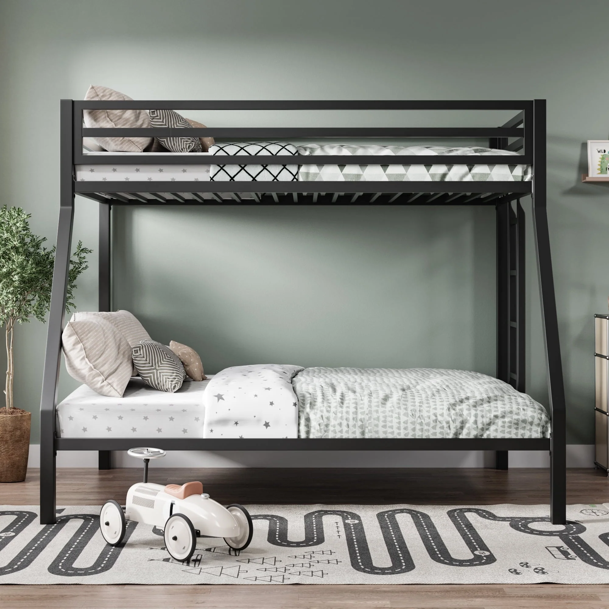 Sha Cerlin Black Twin over Full Size Metal Bunk Bed with Removable Stairs & Underbed Storage, Kids & Teens & Adults