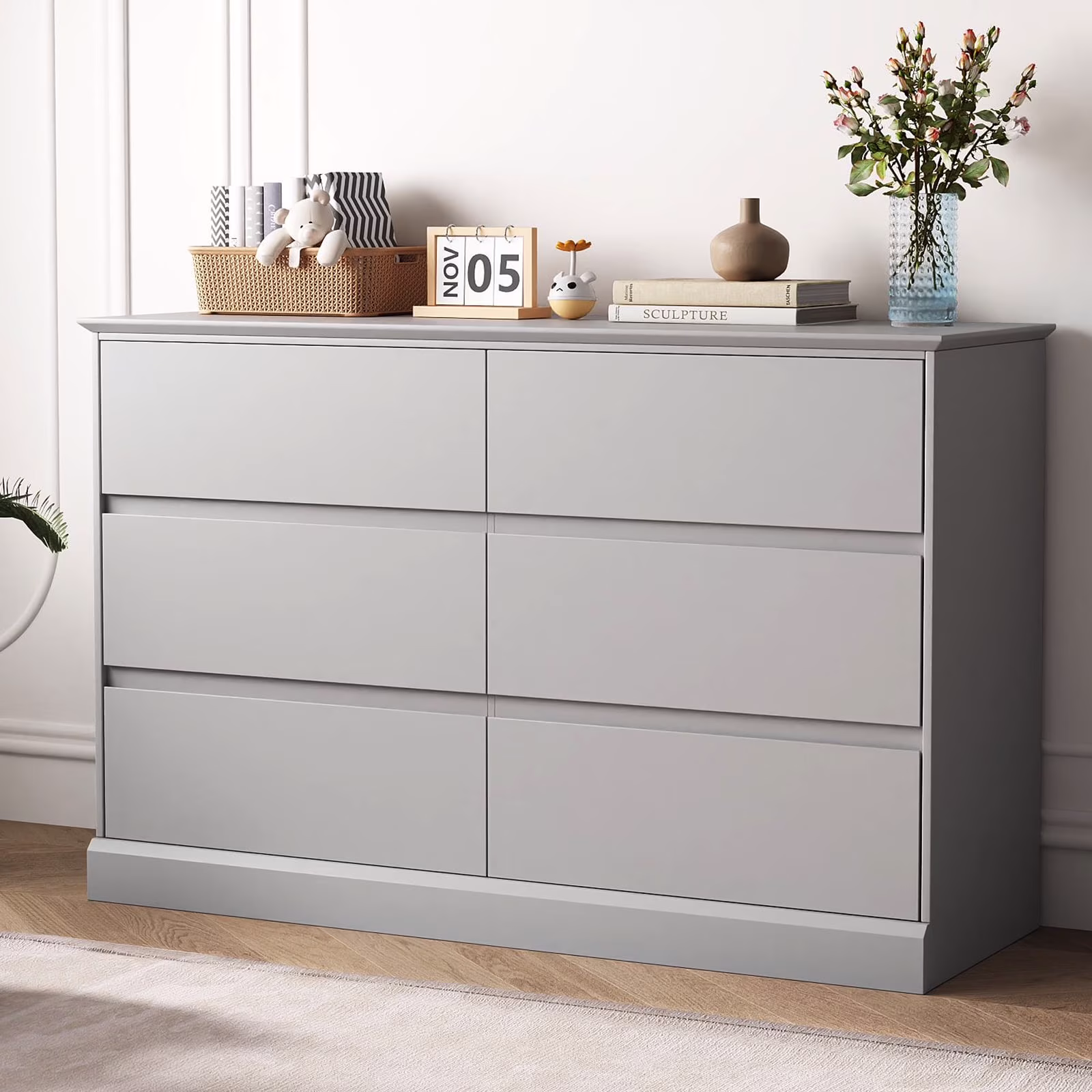 White Dressers Bedroom Dresser 6 Drawer Storage Chest of Drawers Double Dresser Storage Side Cabinet Room Furniture for Bedroom Living Room