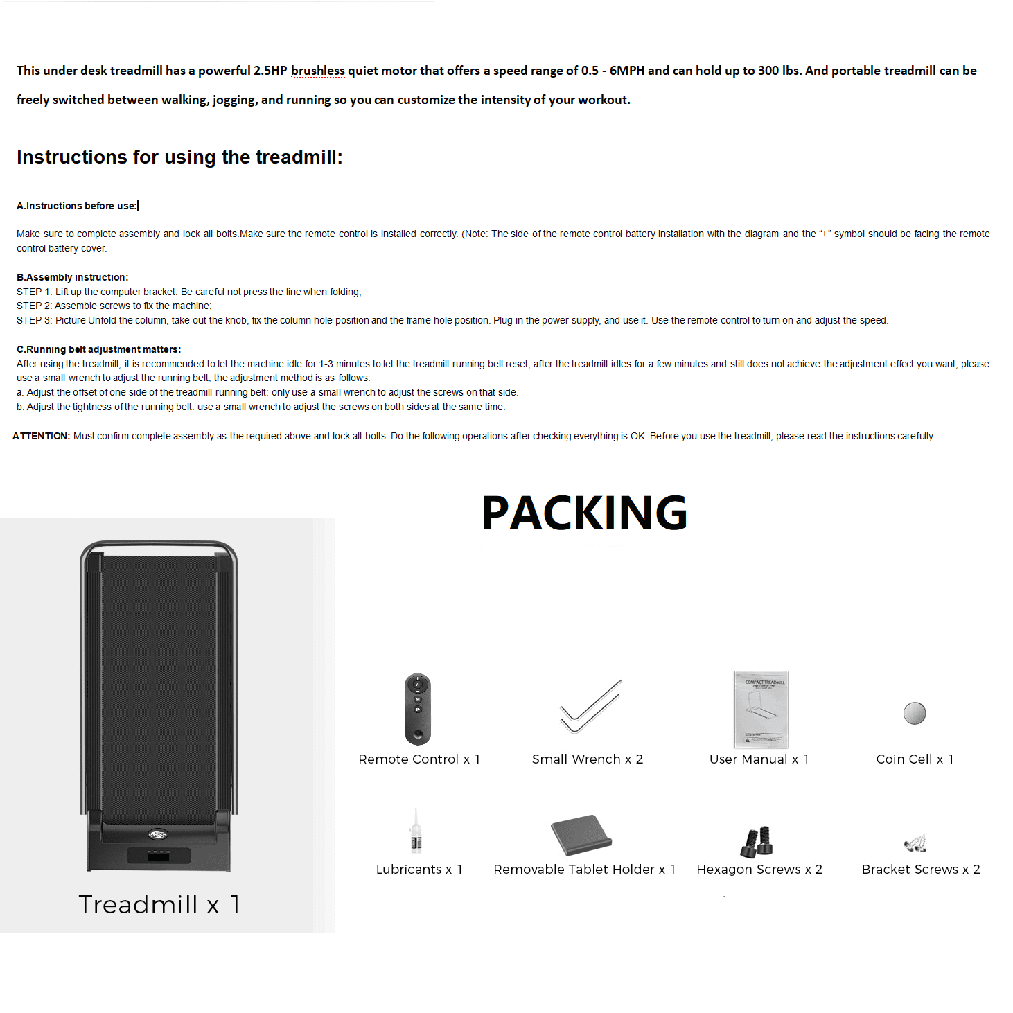 2 in 1 Walking Pad Treadmill, Foldable Treadmills with Handle Bar, 2.5HP Portable Folding Treadmill with Remote Control, Under Desk Treadmill for Home Office, 300lbs, Black