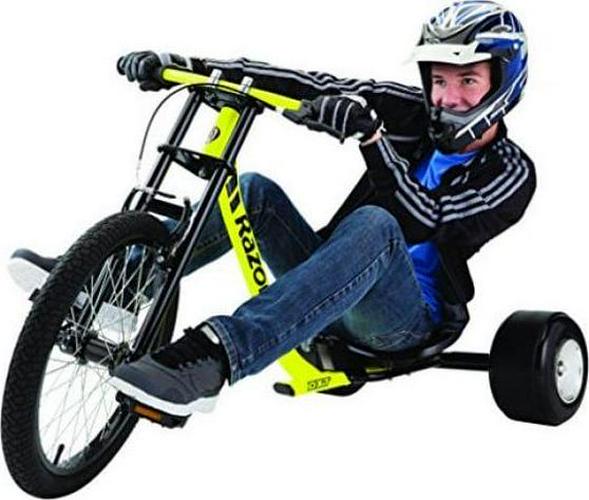 Razor DXT Drift Trike - Black/Yellow Steel Frame. 3-Wheeled Ride on Tricycle for Teens and Adults