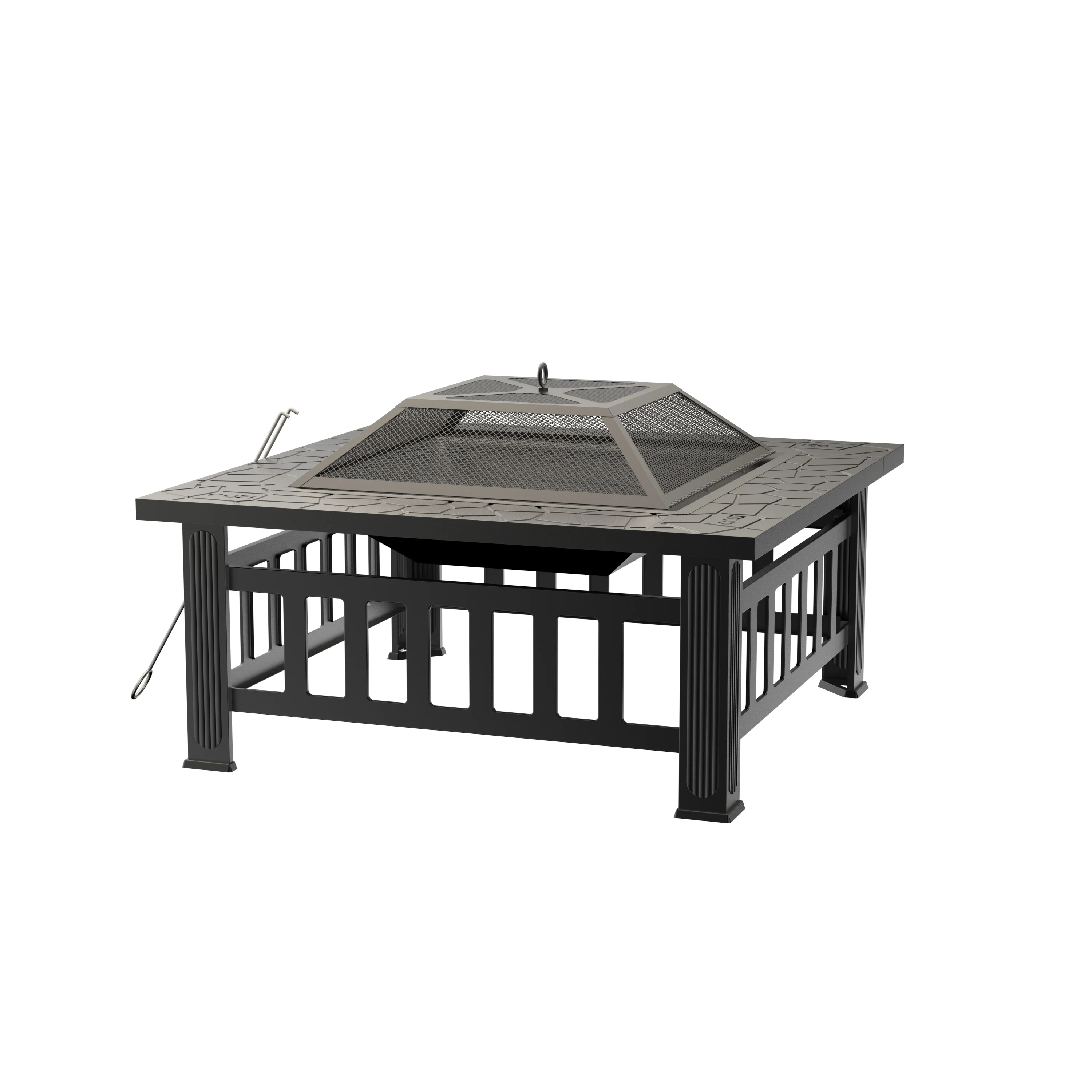Cozi Outdoor Square Fire Pit Table with BBQ Grill for Camping and Outdoor Decor, 32��