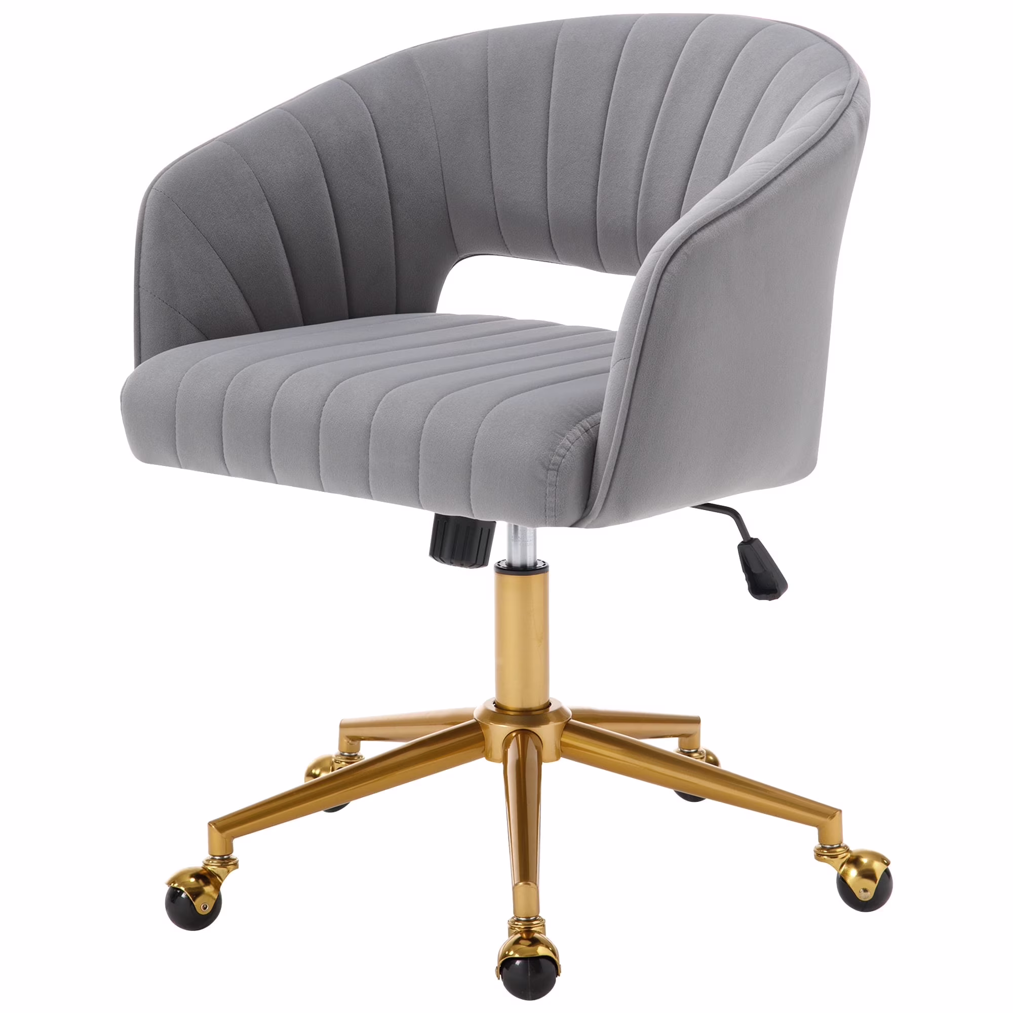 Westice Home Office Desk Chairs, Velvet Task Chair, Height Adjustable Swivel Vanity Chair with Golden Base for Vanity Study, Living Room Computer Room, Beige