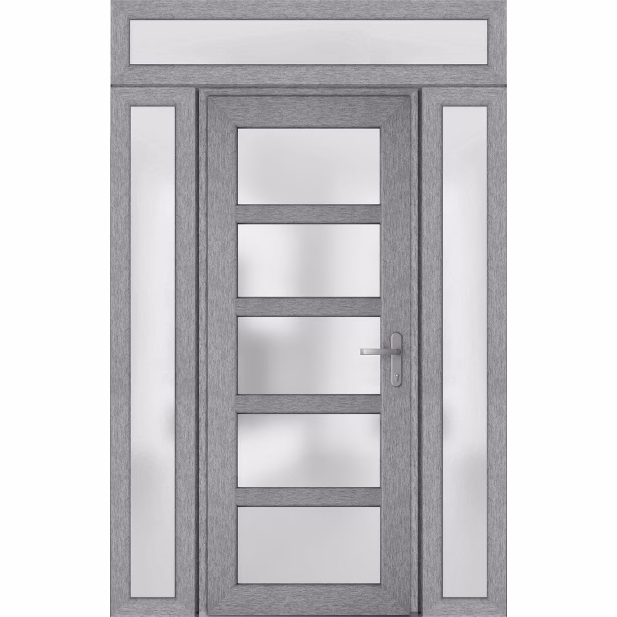 Front Exterior Prehung Metal-Plastic Door Frosted Glass / Manux 8002 Grey Ash / 2 Side and Top Window / Office Commercial and Residential Doors Entrance Patio Garage 60