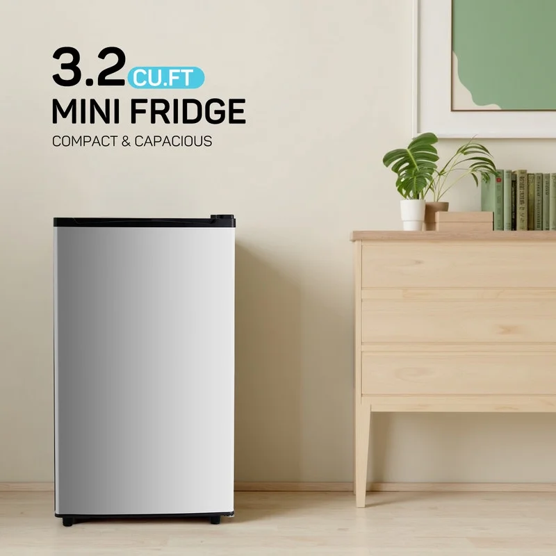 Sybels 3.2 Cu.Ft Mini Fridge with Freezer, Compact Single Door, Adjustable Thermostat & Low Noise, Perfect for Bedroom, Dorm, Office, Black