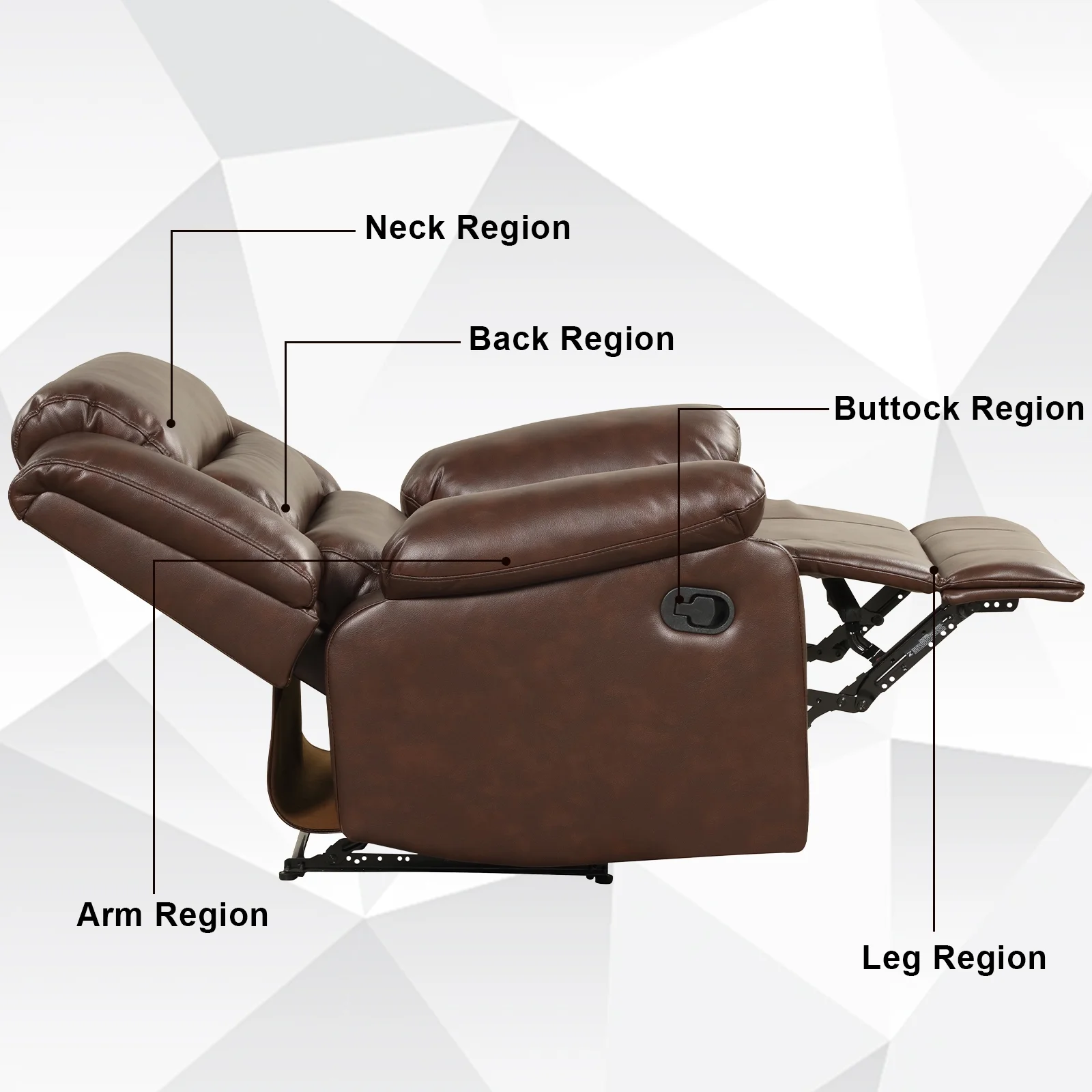 Bonzy Home Recliner Chairs for Living Room Overstuffed Breathable Fabric Reclining Chair Manual Sofa Brown