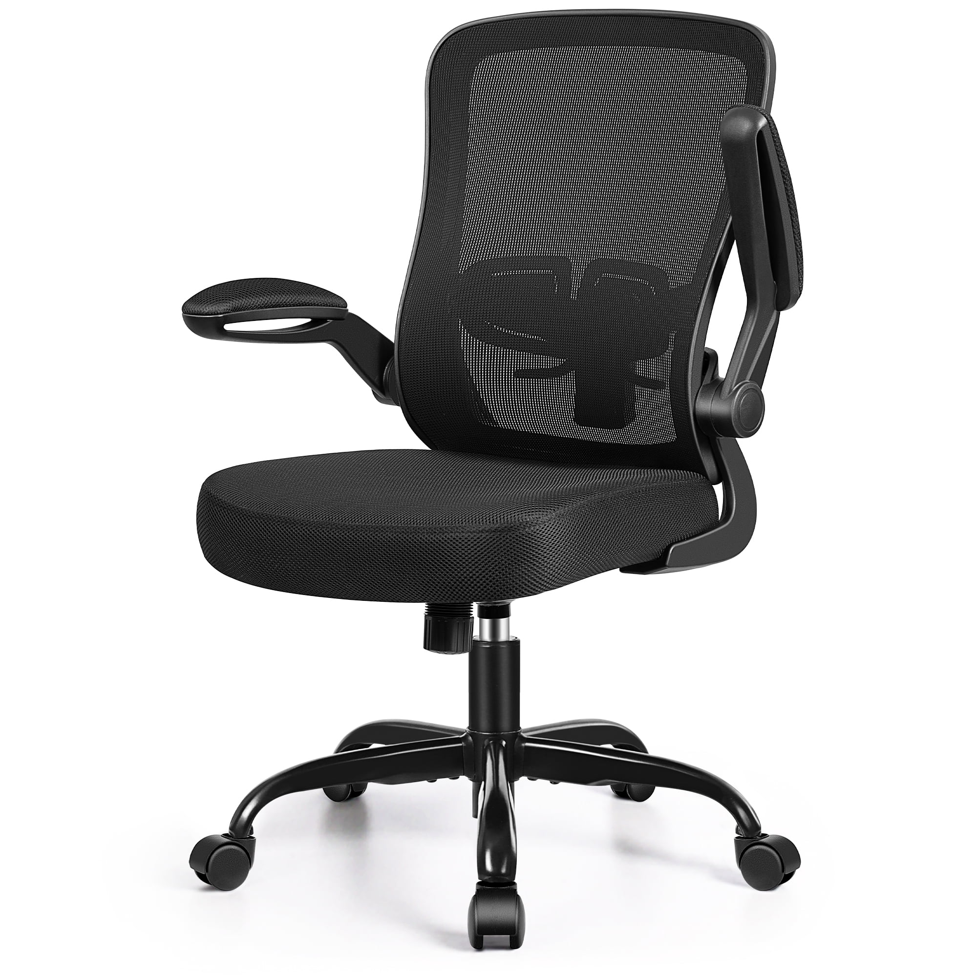 COOLHUT Ergonomic Office Chair, 400LBS Task Chair, Comfort Desk Chair with Adjustable Lumbar Support and Flip up Arms, Black