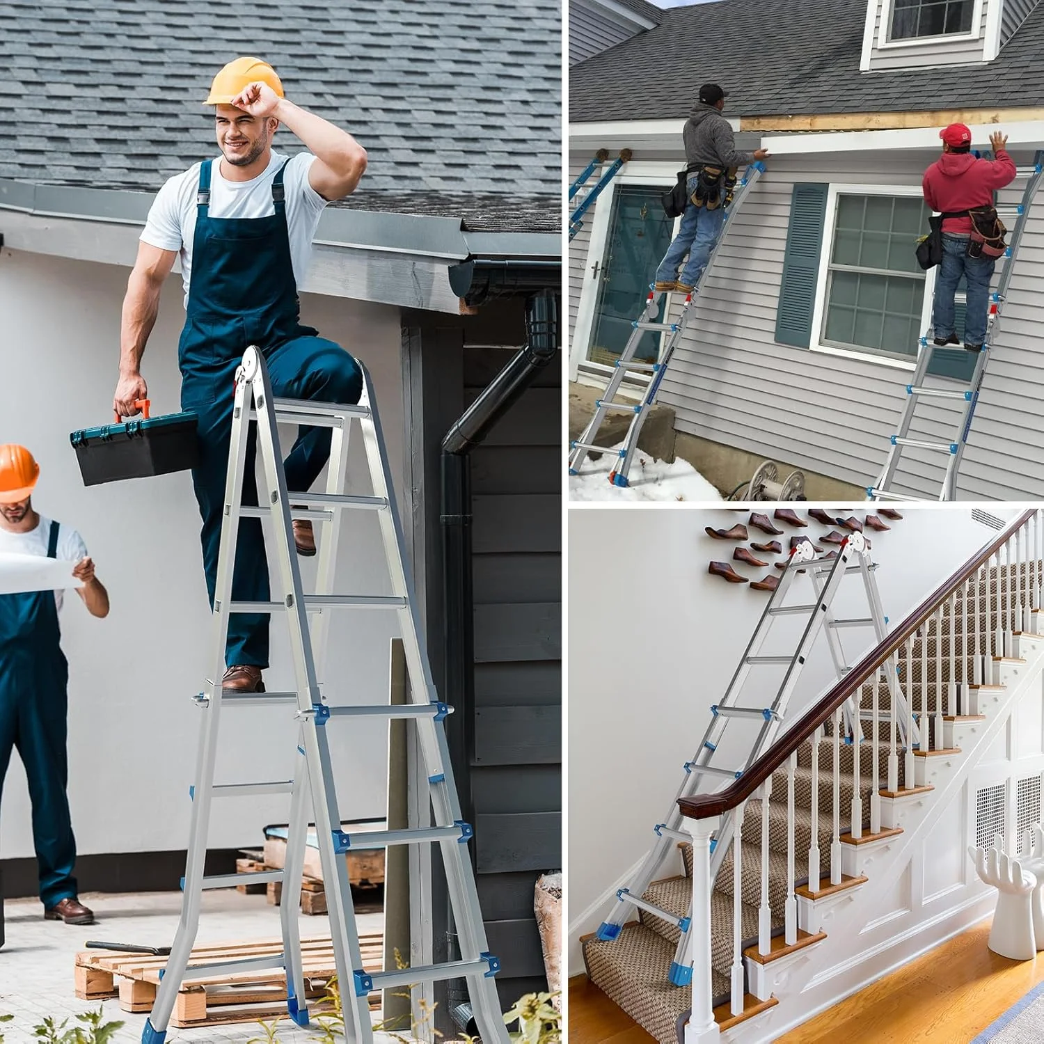 LUISLADDERS Ladder, A Frame 6 Step Ladder Telescoping Ladder, 22 Ft Reach Height Muti Position Folding Ladder Flared Leg & Wheels Design, 330 lbs Capacity Extension Ladder for Household Outdoor Work