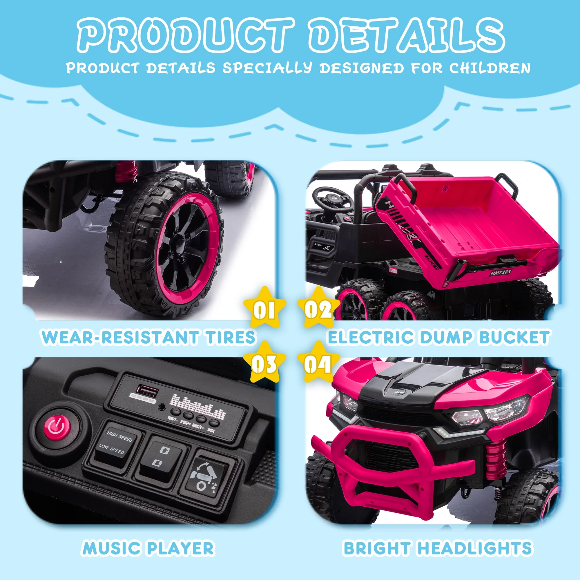 Xuanlur 24V 2 Seater Kids Ride on Car Truck, Ride on UTV W/ 2x200W Motor, 24 Volt Ride on Toys W/ Dump Bed/Shovel, Electric Car for Kids W/ Durable Tires, LED Light, Music, Remote Control, Black