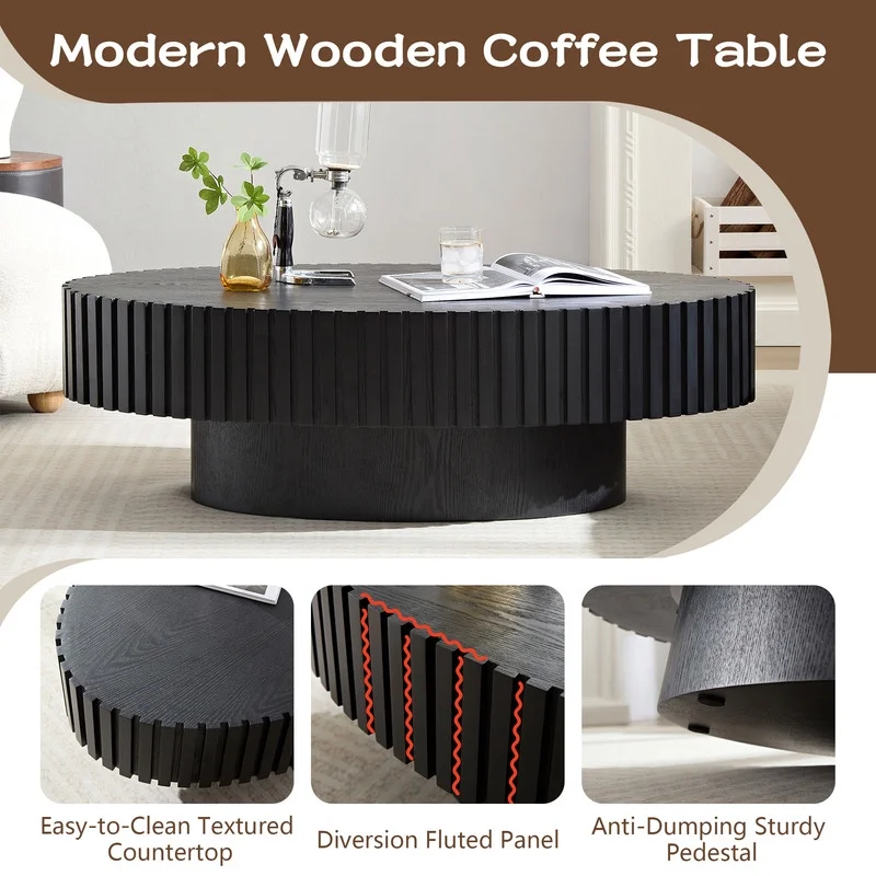 FFH 43.7 inch Oval Coffee Table for Living Room,Handcraft Rustic Corner Coffee Table Nature Wood Relief Sturdy Pedestal for Apartmen,Side Table Centre Table,Nature Wood