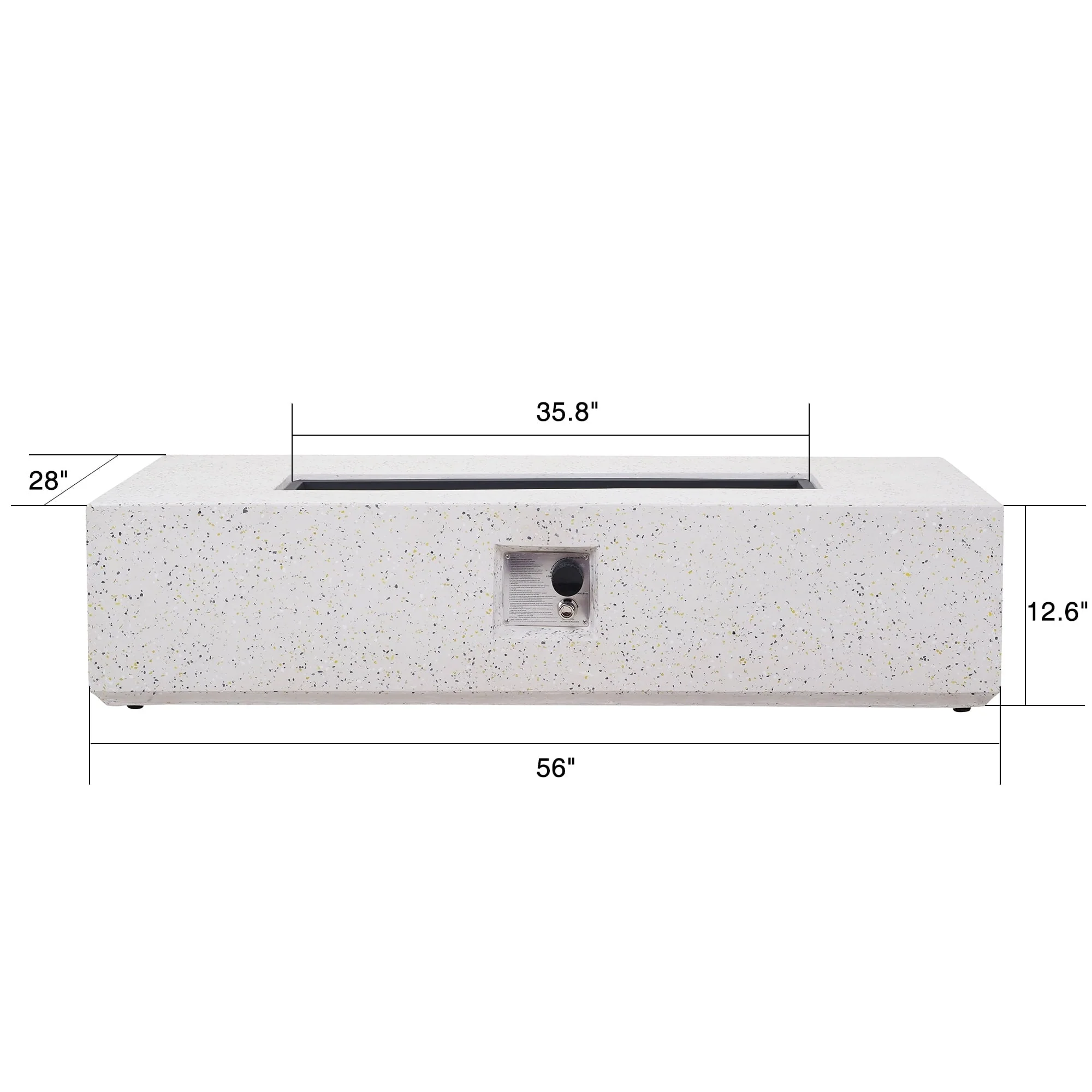 ESSENTIAL LOUNGER 56 inch Concrete Propane Fire Pit Table, 50,000 BTU Outdoor Firepit Rectangular Table for Garden＆Patio, with Propane Tank Metal Stand, Fire Glass Beads and Waterproof Cover, White