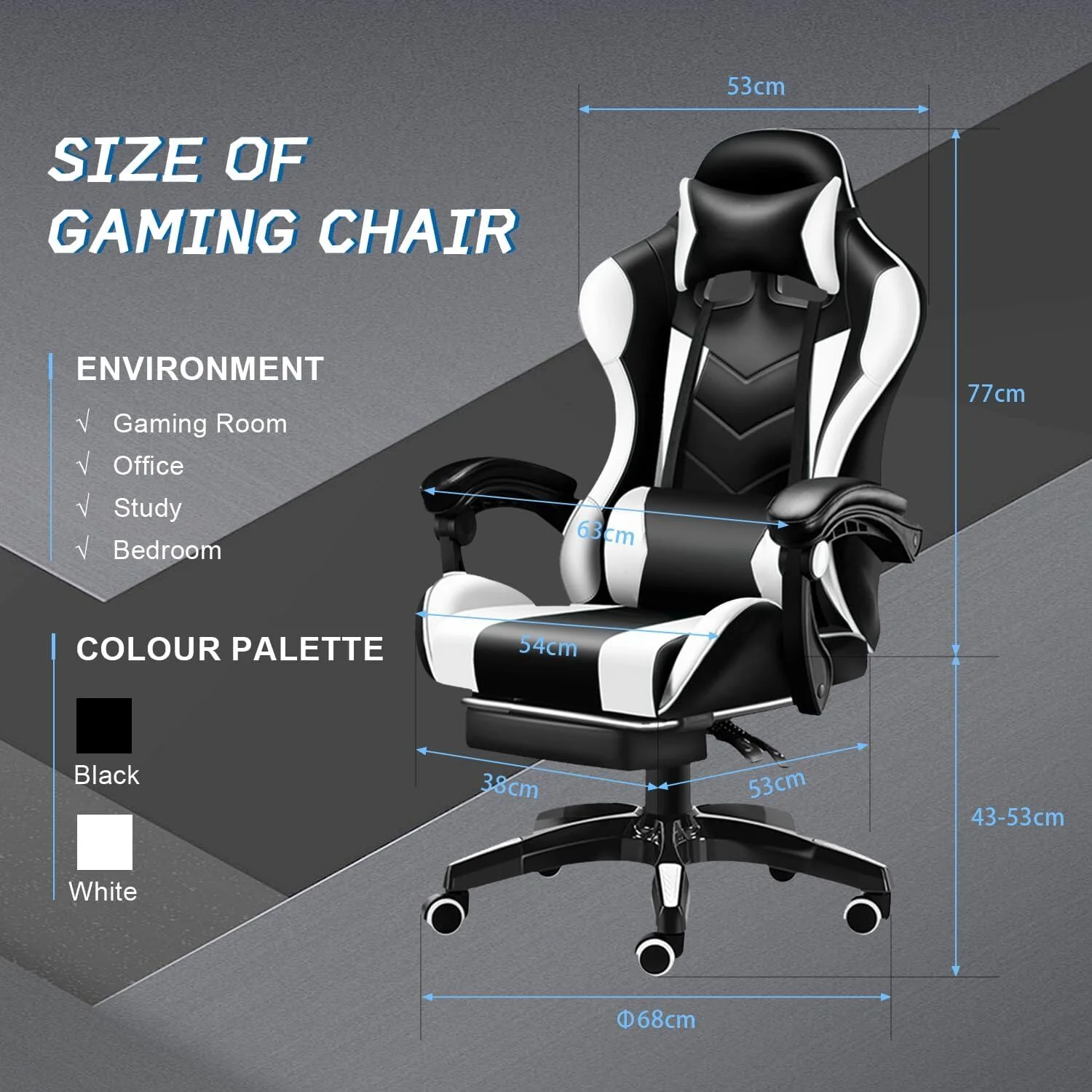 Gaming Chair with Adjustable Footrest,Eighteentek High Back Office Chair with Lumbar Support & Adjustable Headrest Video Game Chairs for Adults Black