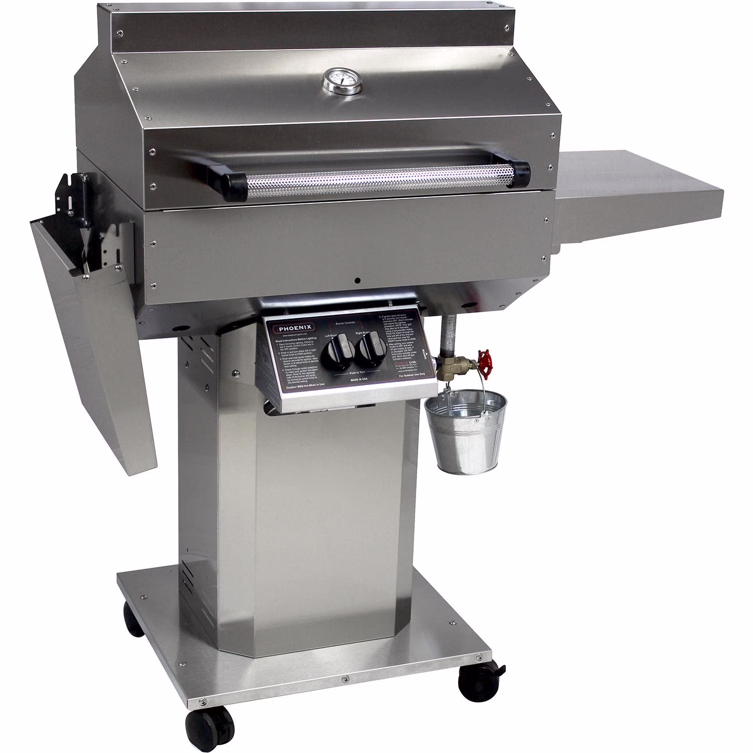 ProFire Grills Phoenix Grill SD - Stainless Steel Liquid Propane - Riveted Grill Head On Stainless Steel Pedestal Cart