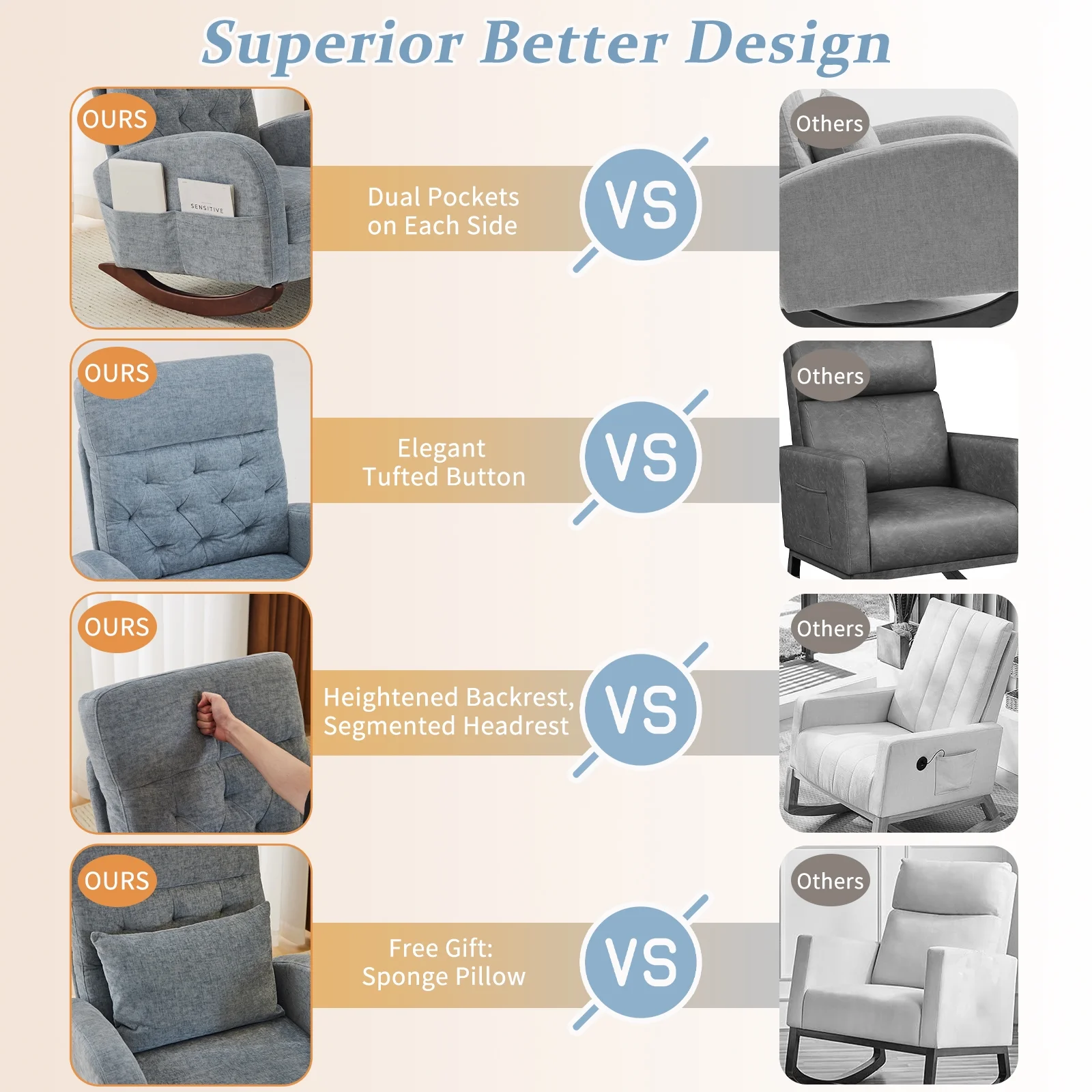 Ktaxon Rocking Accent Chair Glider Reading Chair Comfy Teddy Velvet Upholstered Single Sofa Rocker for Living Room, Nursery, Bedroom Beige