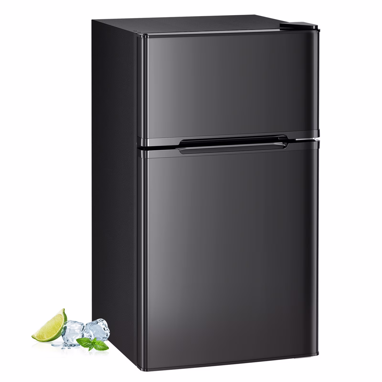 WAA Compact Refrigerator,3.2 Cu.Ft. Mini Separate Freezer Double 2-Door,Adjustable Removable Shelves for Basement, Apartment, Dorm, Office, Black