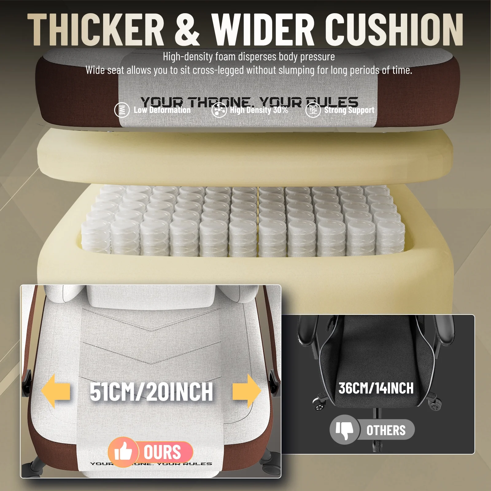 SOONTRANS Gaming Chair for Adults, Ergonomic Linen Fabric Computer Chair with Massage Lumbar Pillow, Gamer Game Chair with Adjustable Headrest, Comfortable Office Chair for Home, White