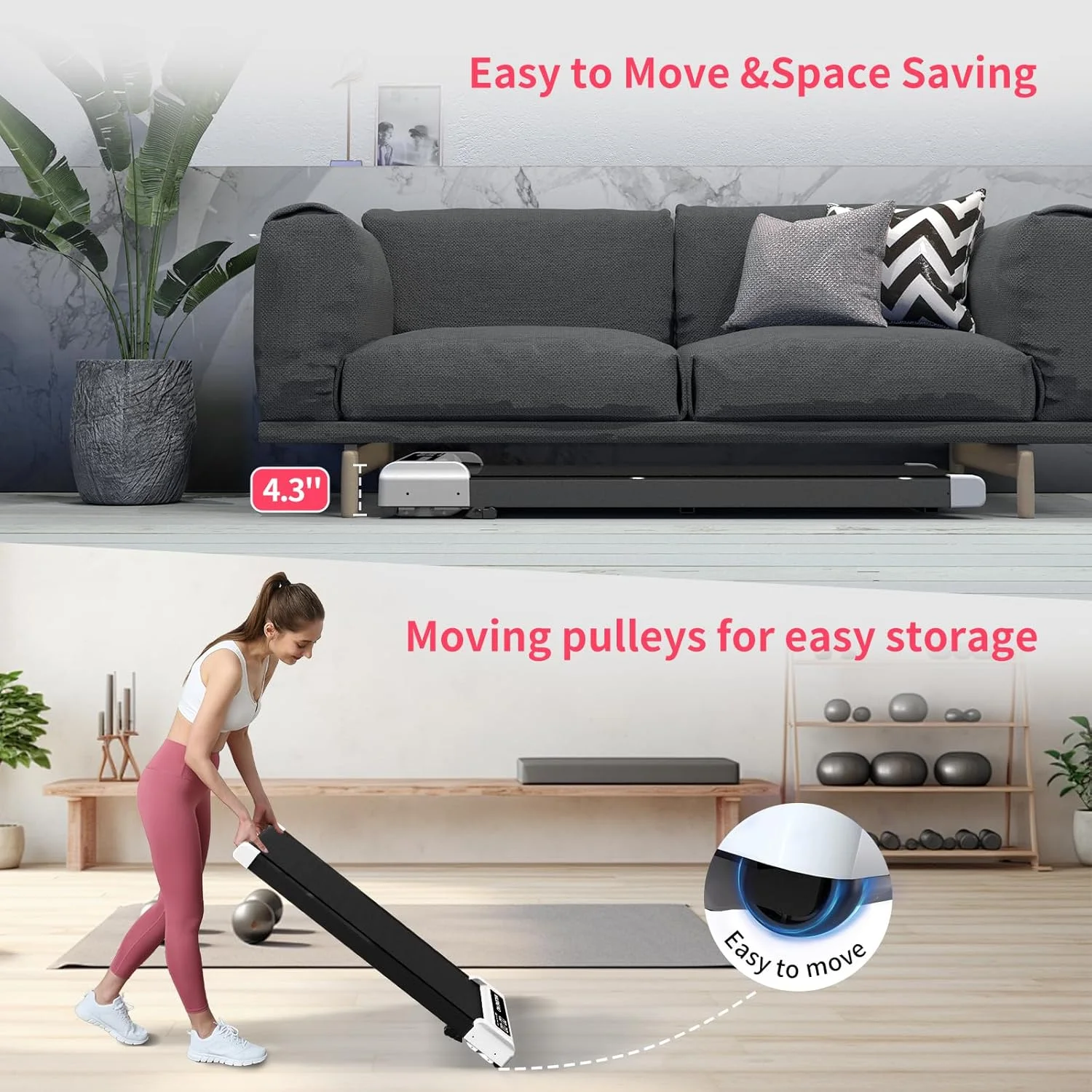 JURITS Walking Pad 2 in 1 for Walking and Jogging, Under Desk Treadmill for Home Office with Remote Control, Portable Walking Pad Treadmill Under Desk, Desk Treadmill in LED Display,Black