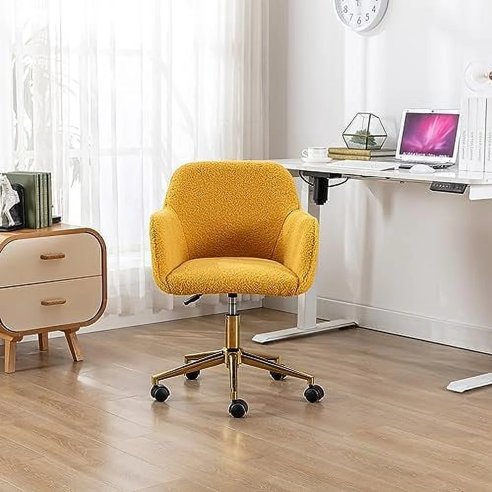 Modern Faux Fur Home Office Chair Height Adjustable, White Desk Chair Vanity Chair for Makeup Room, Rolling Desk Chairs with Wheels, Swivel Furry Cute Desk Chair for Teen Girls Women