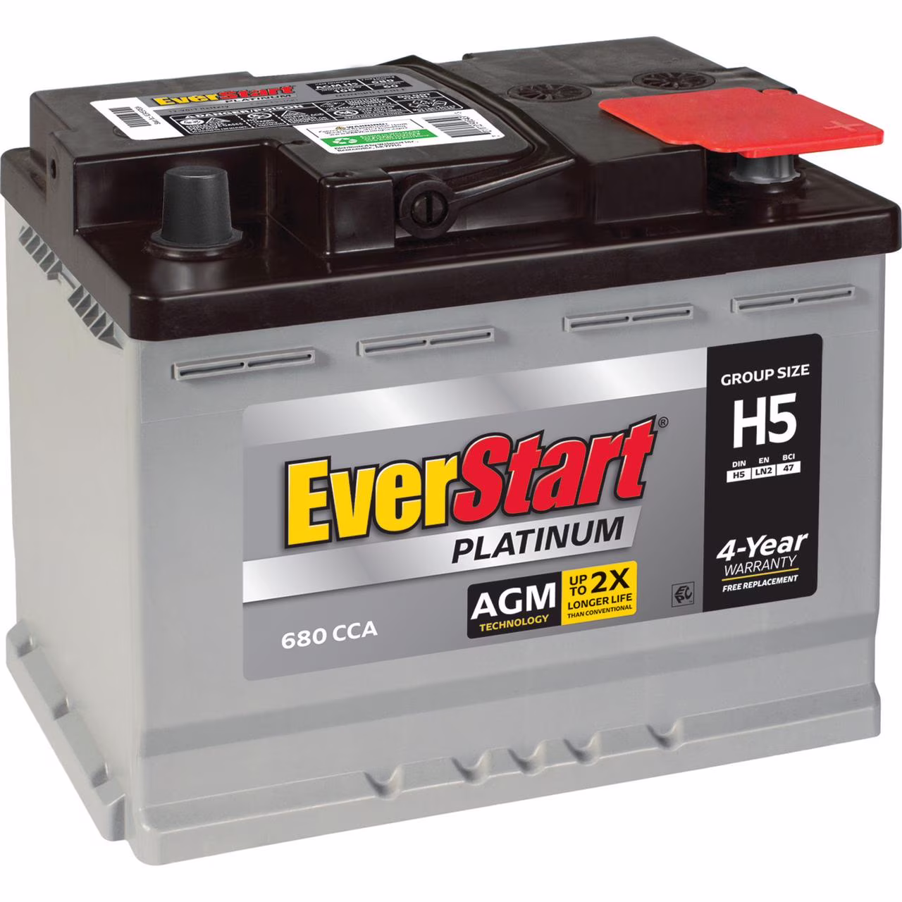 EverStart Platinum AGM Automotive Battery, Group Size H5 / LN2 / 47 12 Volt, 680 CCA 105RC
