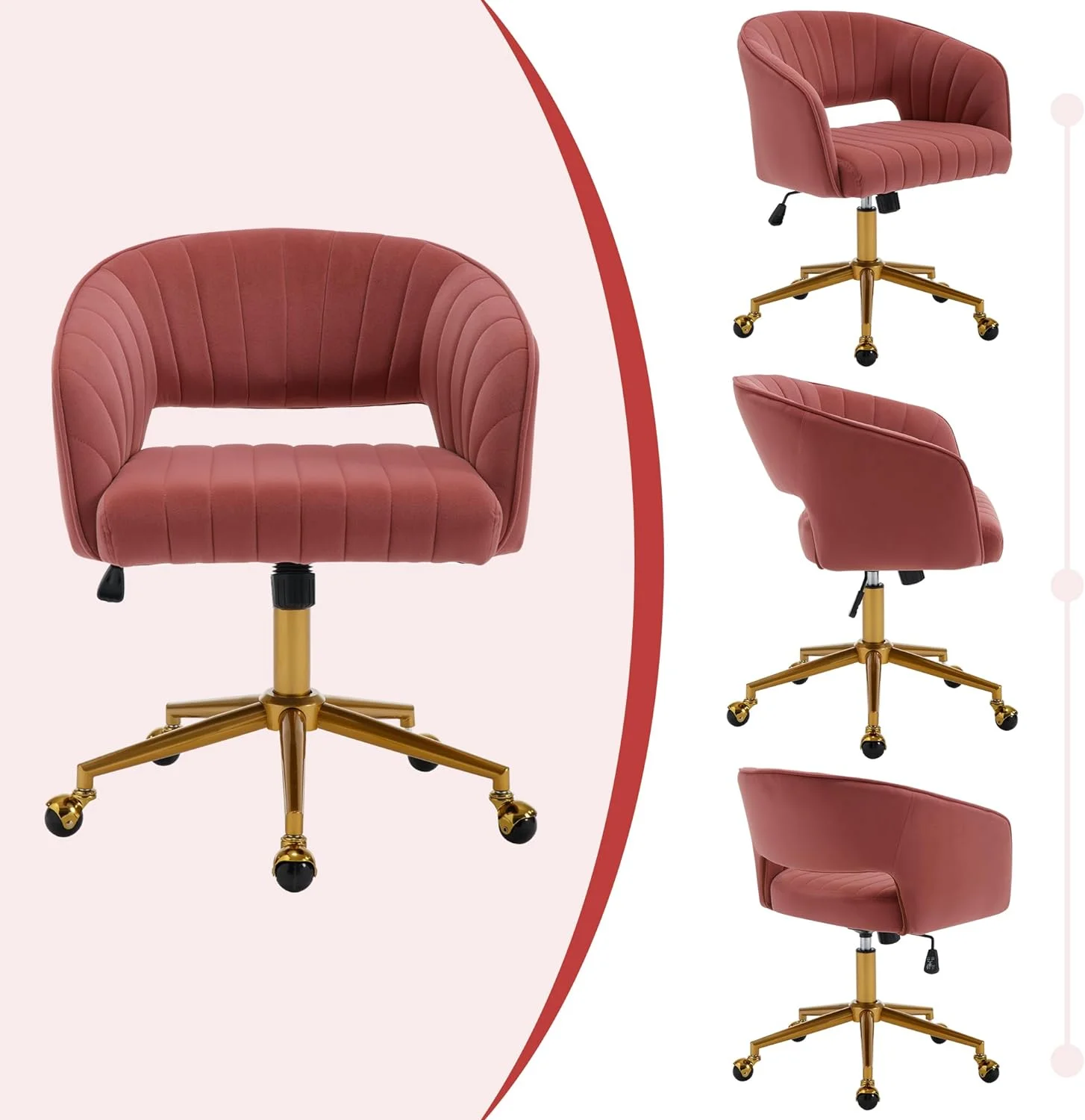 Westice Home Office Desk Chairs, Velvet Task Chair, Height Adjustable Swivel Vanity Chair with Golden Base for Vanity Study, Living Room Computer Room, Beige