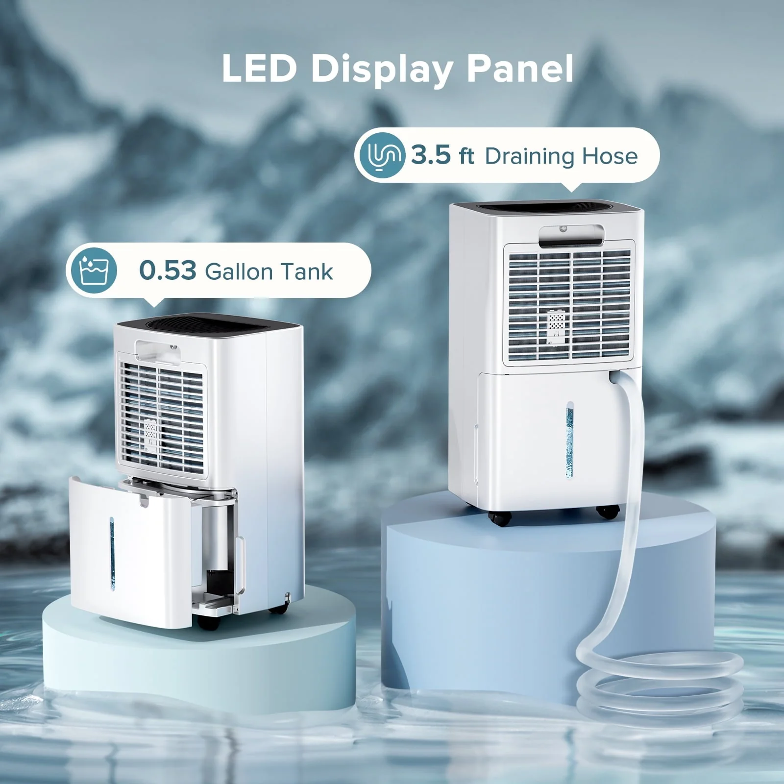 KISSAIR 30 Pint Dehumidifiers, 1000 Sq. Ft Dehumidifier with Drain Hose, 0.53 Gallon Water Tank, 3 Operation Modes, 24H Timer, Portable Dehumidifier for Basement/Bathroom/Laundry Room