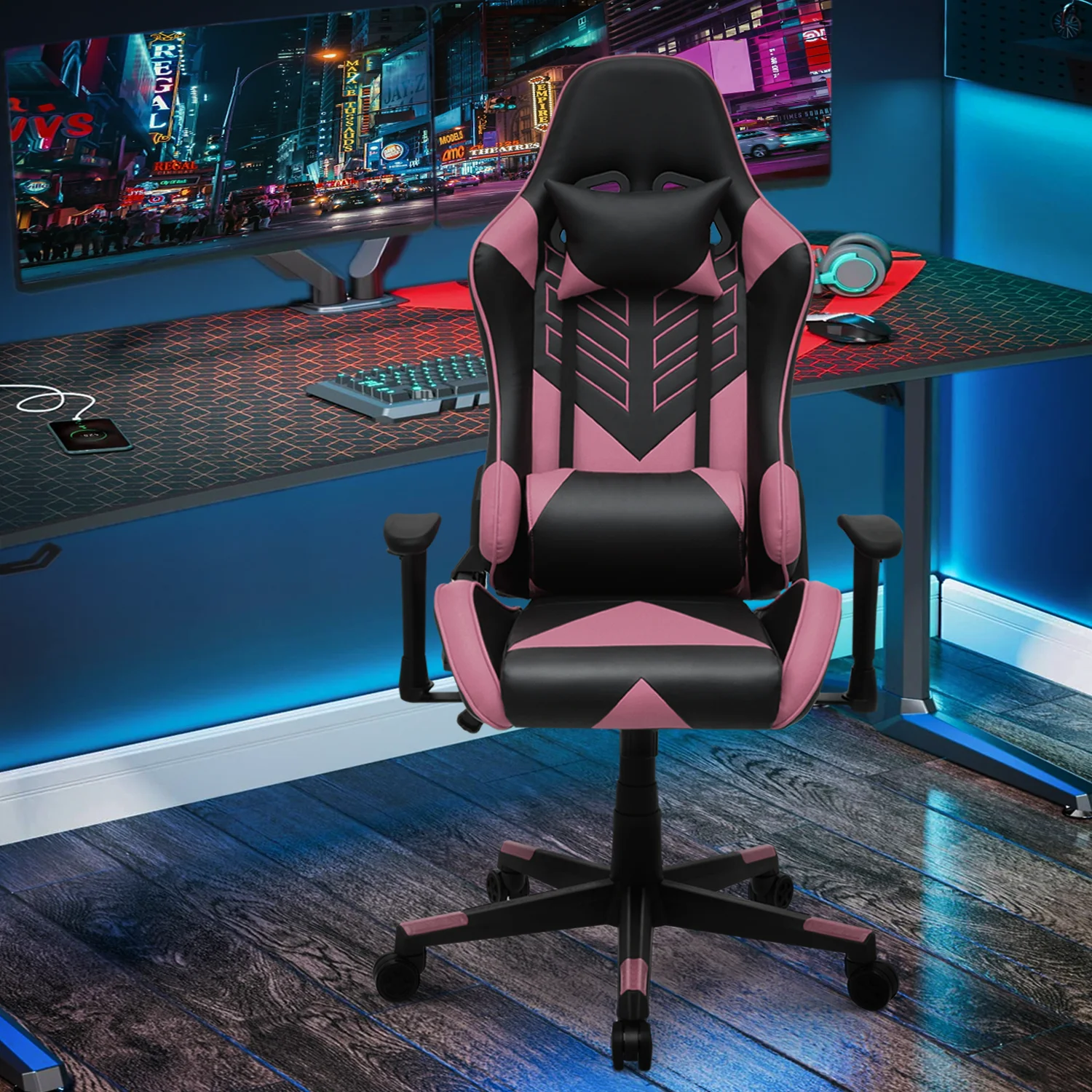 Magshion Ergonomic Gaming Chair, Comfortable Gaming Chair, Computer Chair Leather Desk Chair Adjustable Swivel Gaming Office Chair, Blue