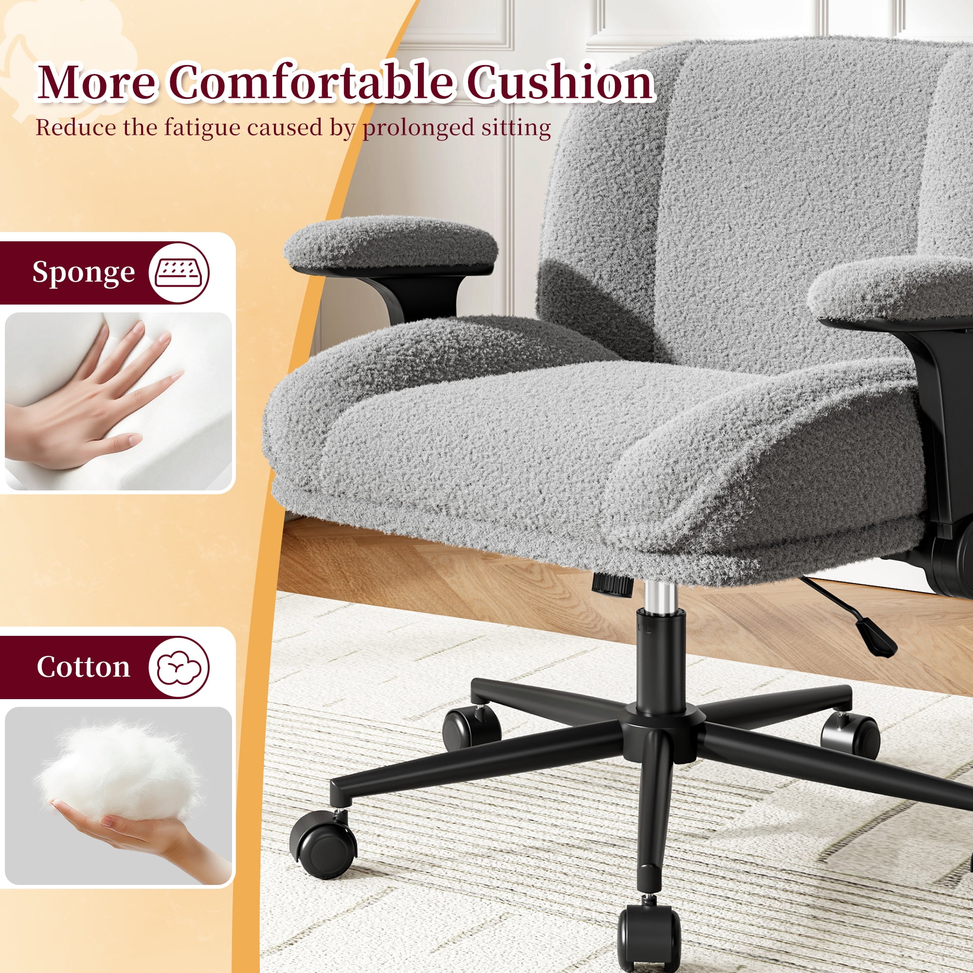 Romorgniz Criss Cross Chair with Adjustable Arms & Lumbar Support Office Chair with Reclining Back, Thick Cushion & Wheels for Office, Gaming, Reading, Vanity, Off-White