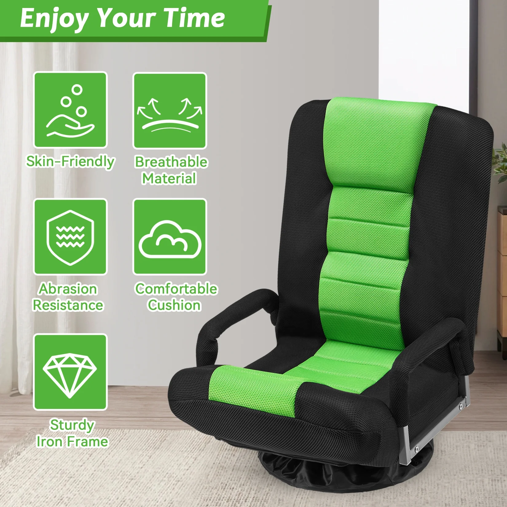 Avocahom Swivel Gaming Floor Chair w/ Armrest Handles, No Assembly gaming chair rocker, Folding Reclining Sofa w/6 Position Adjustable Backrest for Video Games, Watching TV, Reading,Blue