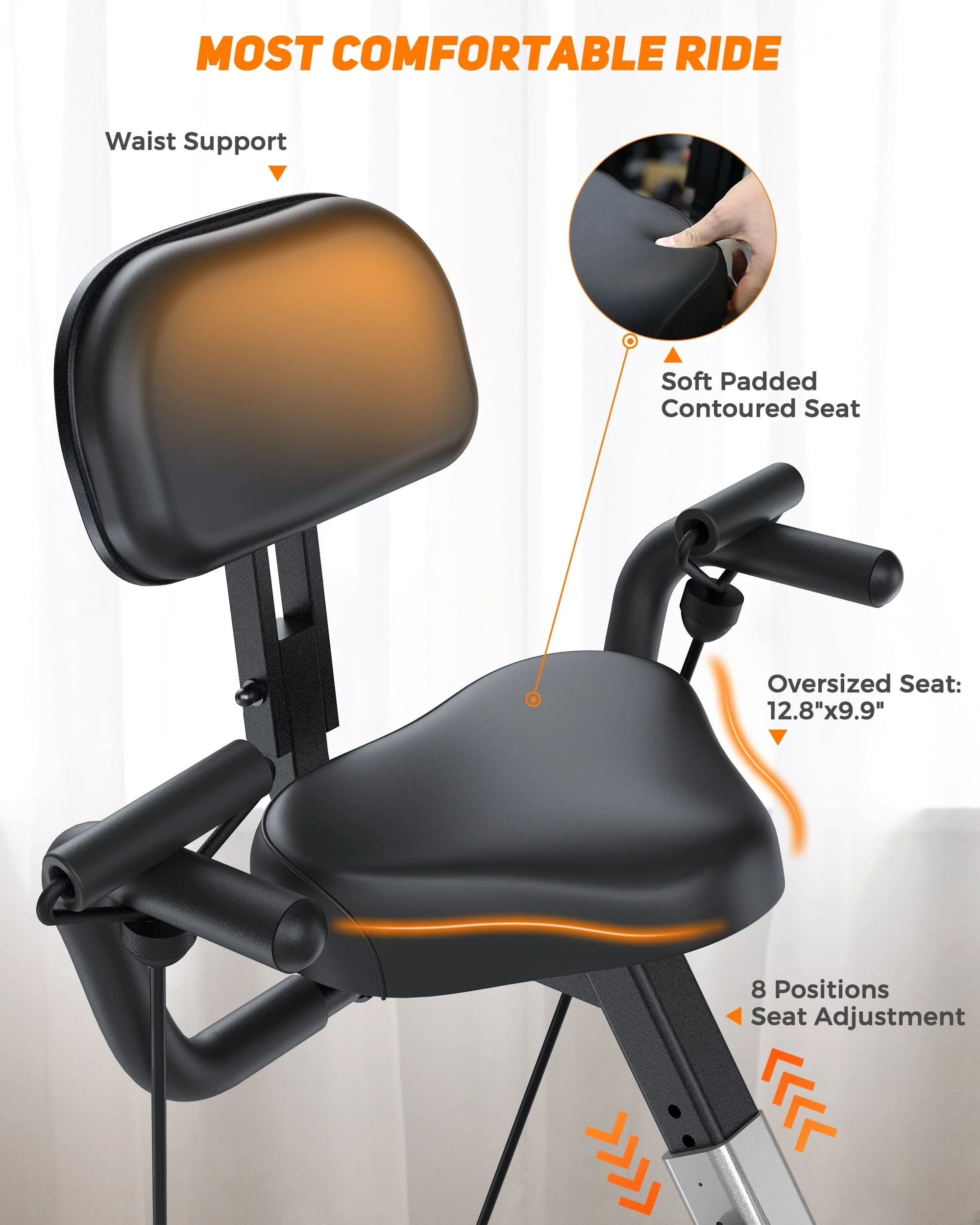 UPGO Folding Exercise Bike - 4 in 1 Upright Indoor Cycling Bike with 350lbs Capacity Foldable Stationary Bike  with Large Comfortable Seat Cushion and Arm Resistance Band, Pulse Sensor