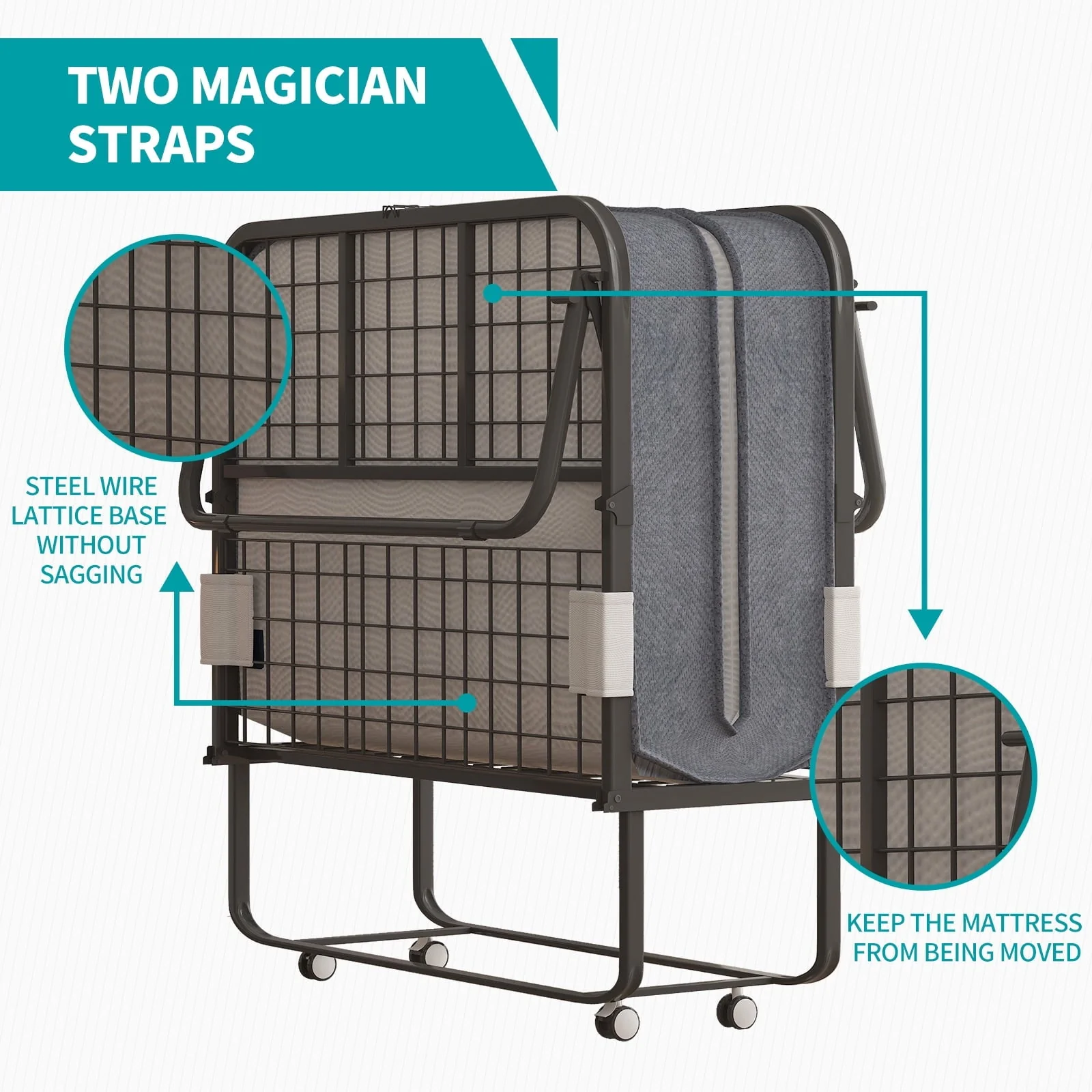 BALUS Folding Bed with Mattress for Adults, Foldable Bed with 4''Memory Foam Mattress, Portable Rollaway Guest Bed with Dustproof Bag & Baffle, Fold up Bed with Metal Frame Space Saving (Standard)