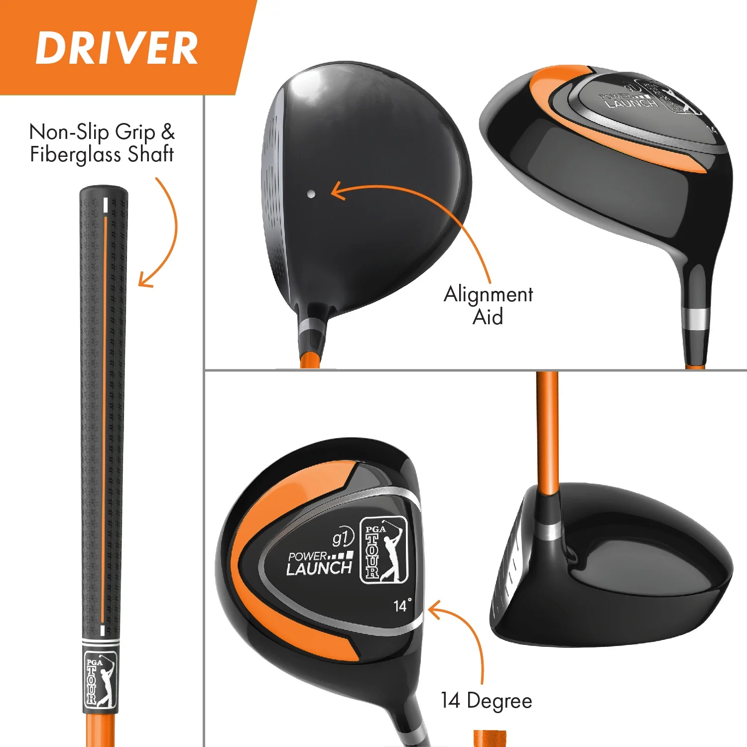 PGA Tour Right-Handed 10 Piece Kids Golf Club Stand Bag Set; Player Height 4'8 - 5'2