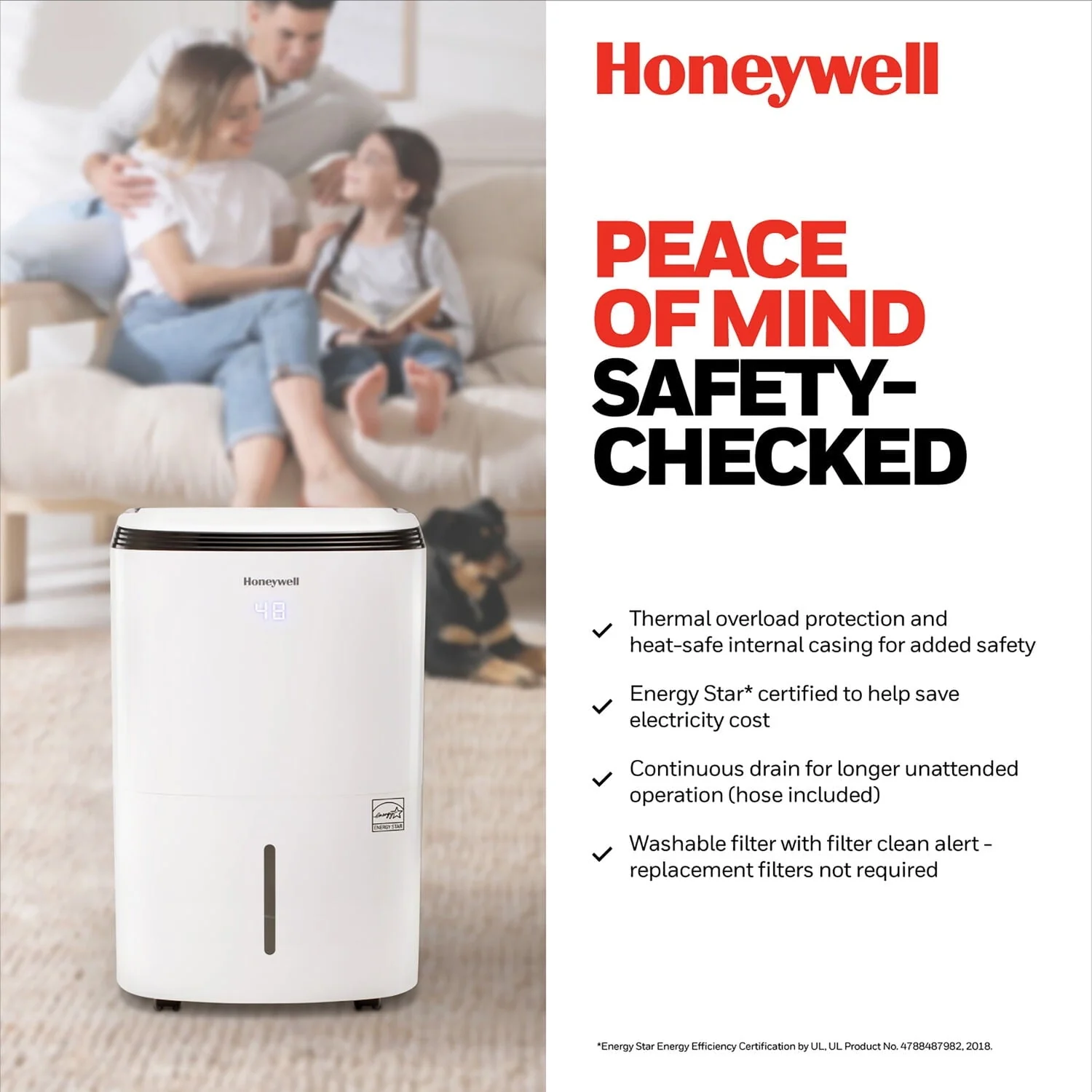 Honeywell 50 Pint Energy Star Dehumidifier with Pump for Basements & Large Rooms Up To 4000 Sq. ft.