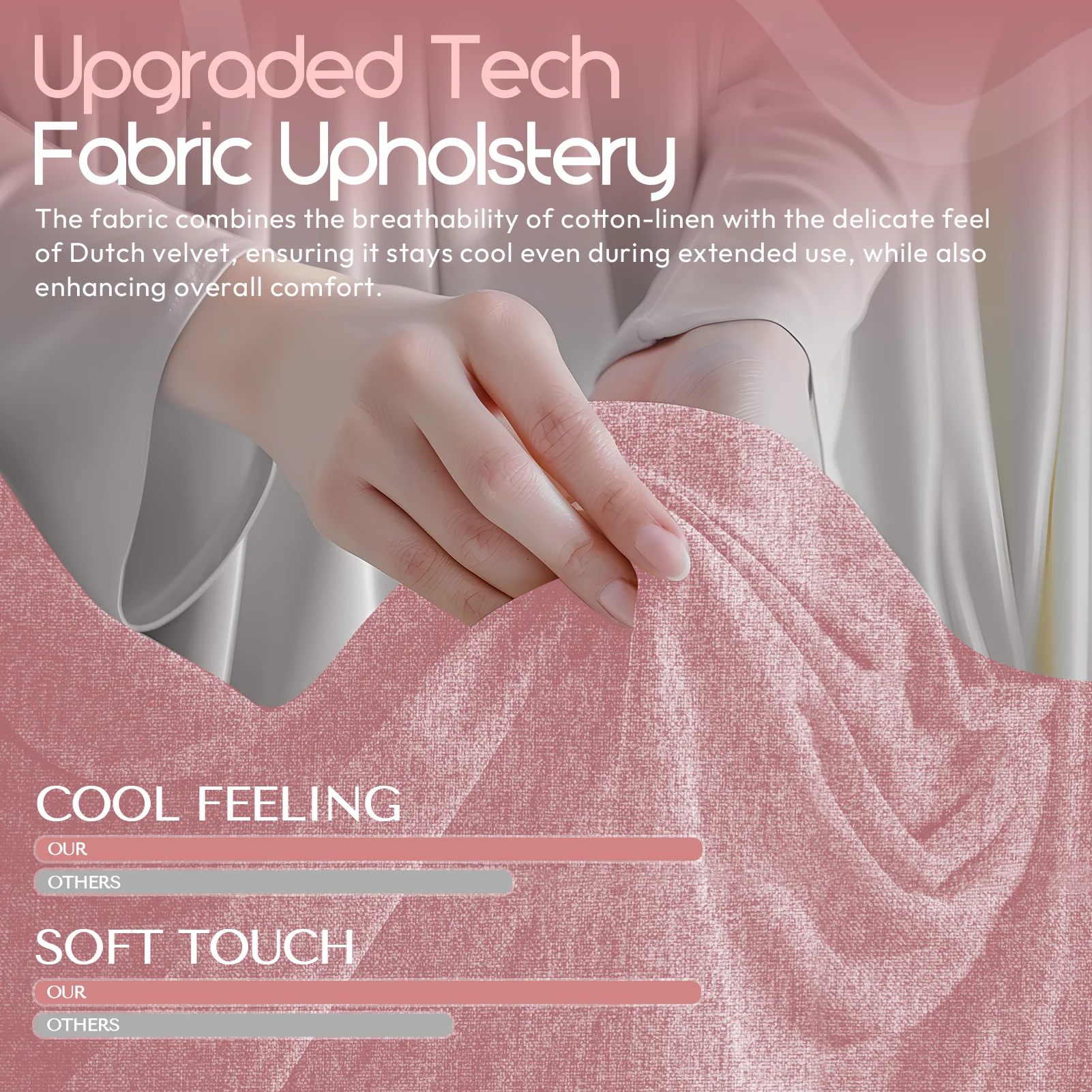 GOOSEA Fabric Gaming Chair with Pocket Spring Cushion, Breathable Computer Chair with Massage Lumbar Support and Footrest, High Back Office Chair for Adults, 300lbs, Grey