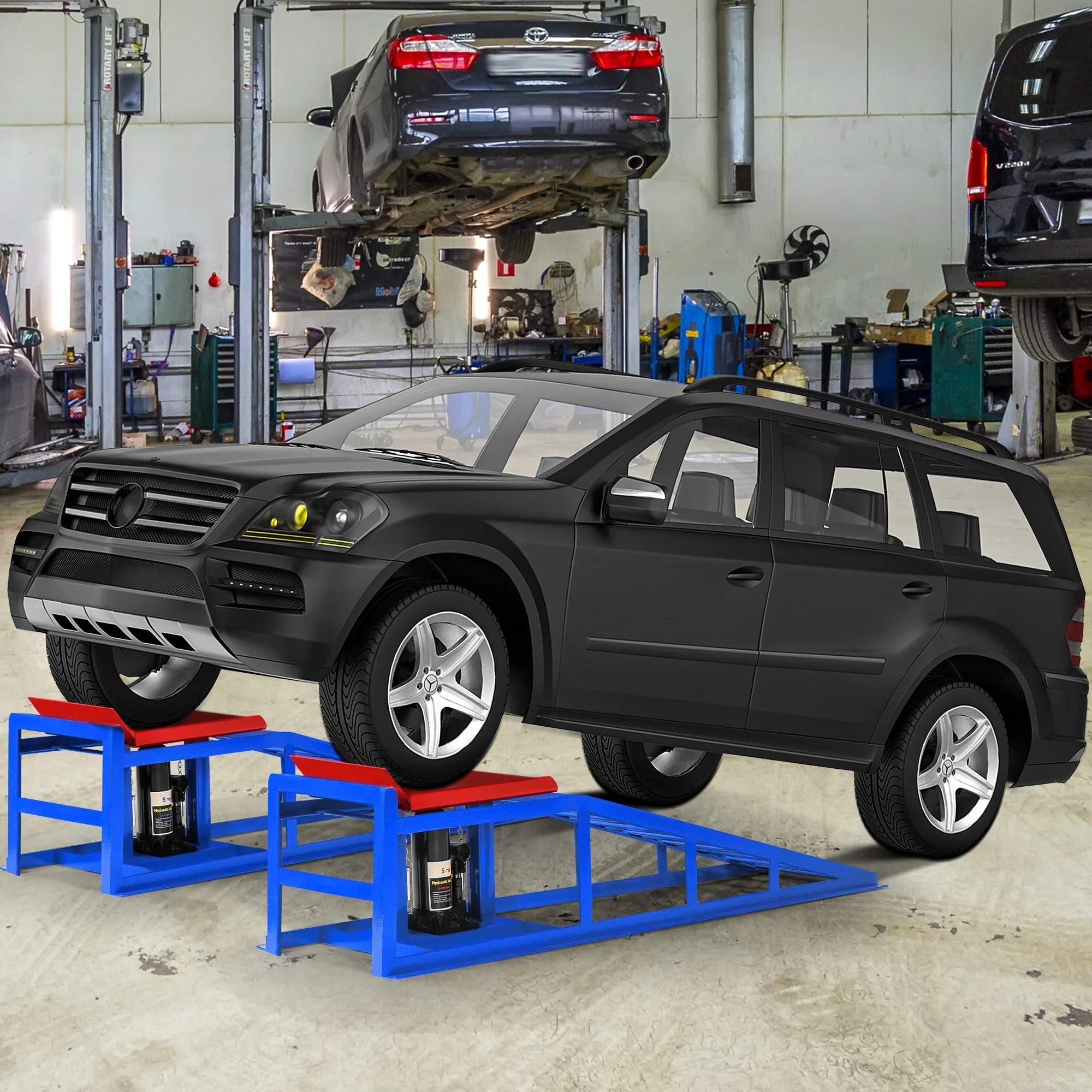 Lafati 2-Pack Hydraulic Car Ramps: Heavy-Duty Vehicle Ramps with 5T / 10000lbs Jack Load Capacity, Portable Design for Effortless Oil Changes and Car Lifts