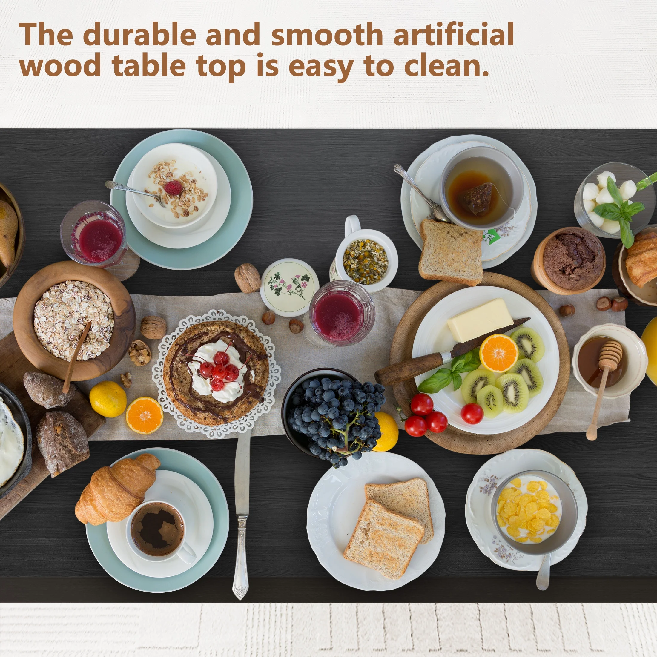 UHOMEPRO Dining Room Table Set, 3-Piece Dining Table Set with 2 Benches, Kitchen Table Set for 4 with Metal Frame, Modern Dining Room Set Furniture Set for Bar Dining Room Breakfast Nook, Black