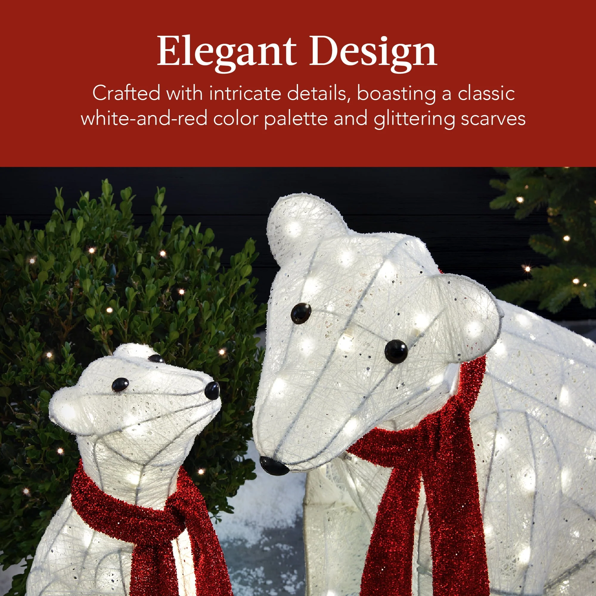 Best Choice Products Large Lighted Polar Bear Family w/ 145 Pre-Strung LED Lights, Zip Ties, Ground Stakes - Red/White