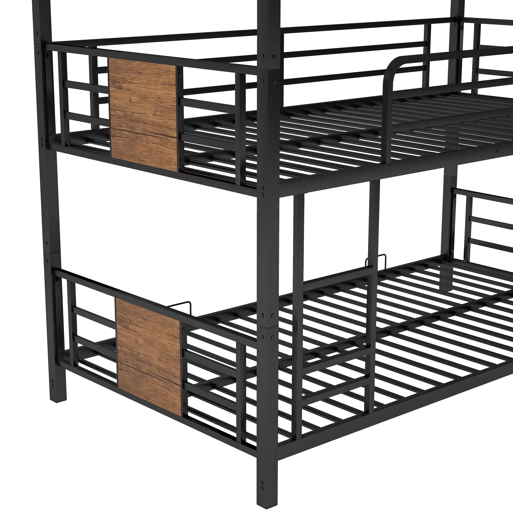 Euroco Metal Twin over Twin over Twin Bedroom Bunk Bed, Triple 3-in-1 Bed, Brown