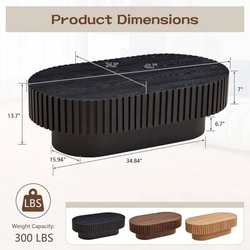 FFH 43.7 inch Oval Coffee Table for Living Room,Handcraft Rustic Corner Coffee Table Nature Wood Relief Sturdy Pedestal for Apartmen,Side Table Centre Table,Nature Wood