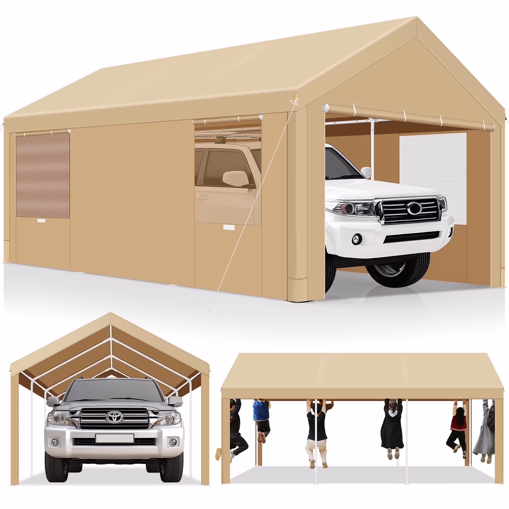 HOTEEL Carport 10'x20' Large Heavy Duty Car Canopy with Steel Frame, Portable Garage Wedding Tent Big Tents Carports Shelter, All-Season Tarp for Outdoor Party Birthday, White
