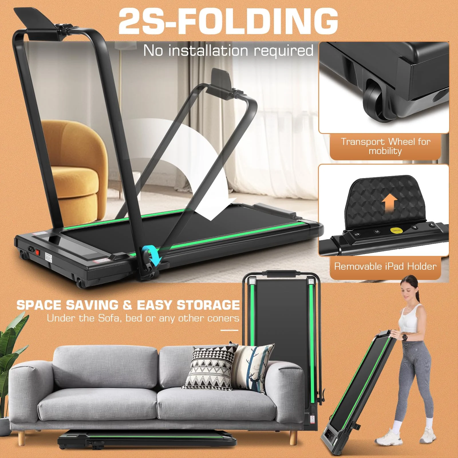 ANCHEER 2 in 1 Under Desk Treadmill with 250lbs Capacity, Walking Pad/Compact Electric Treadmill for Home/Gym/Office with LED Touch Screen, Remote Watch, Speed Range 0.6-7.5 mph