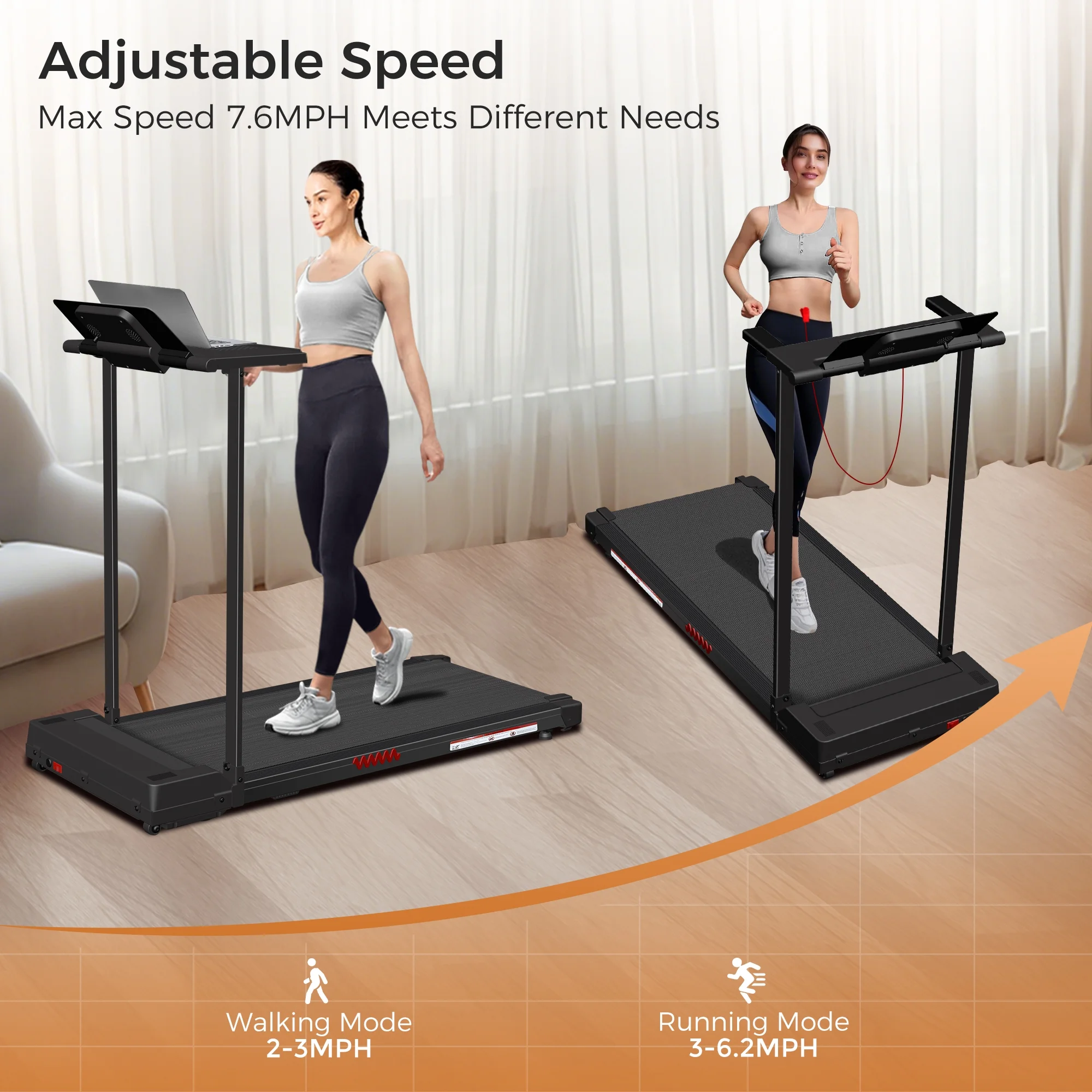 2 in 1 Walking Pad Treadmill, Foldable Treadmills with Handle Bar, 2.5HP Portable Folding Treadmill with Remote Control, Under Desk Treadmill for Home Office, 300lbs, Black