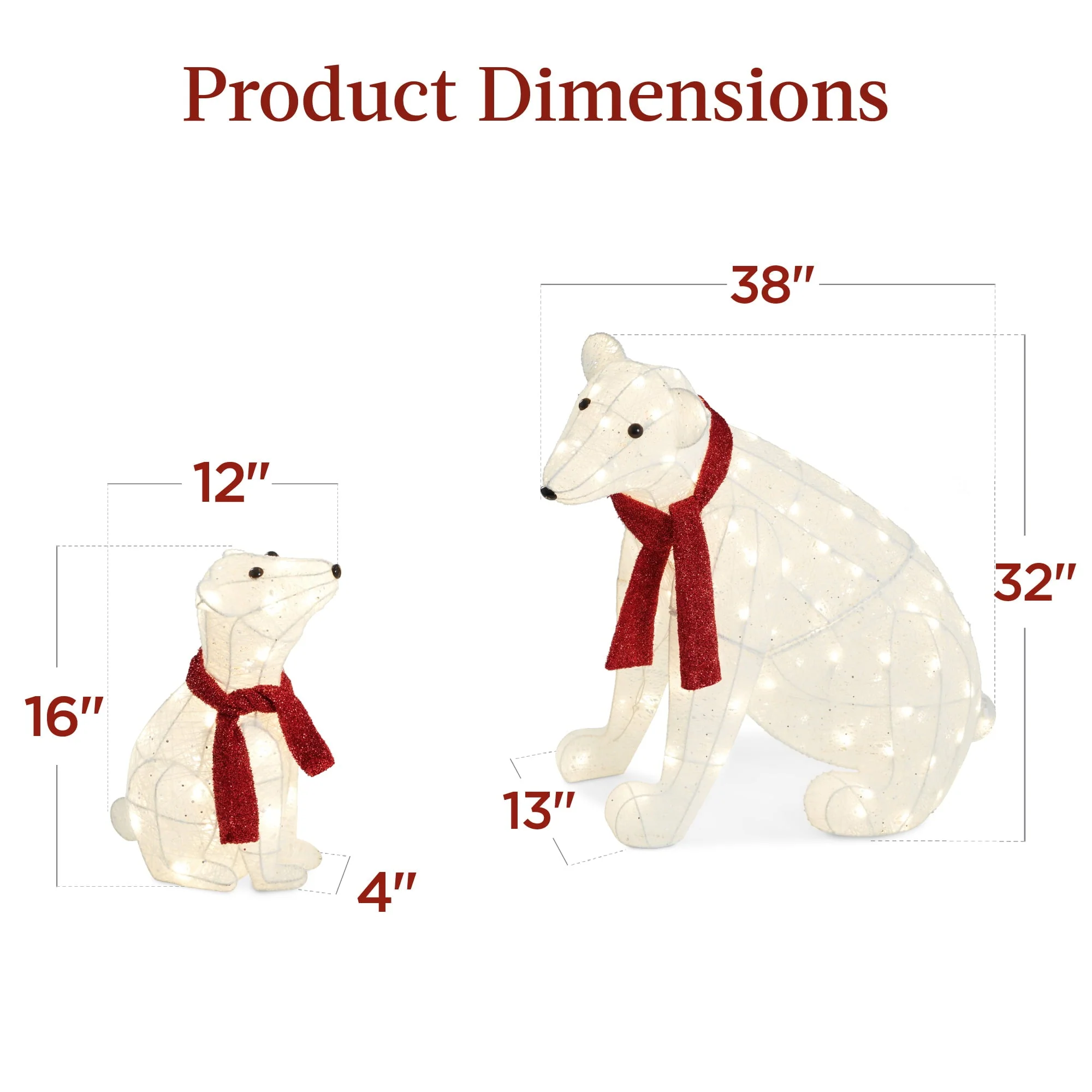 Best Choice Products Large Lighted Polar Bear Family w/ 145 Pre-Strung LED Lights, Zip Ties, Ground Stakes - Red/White