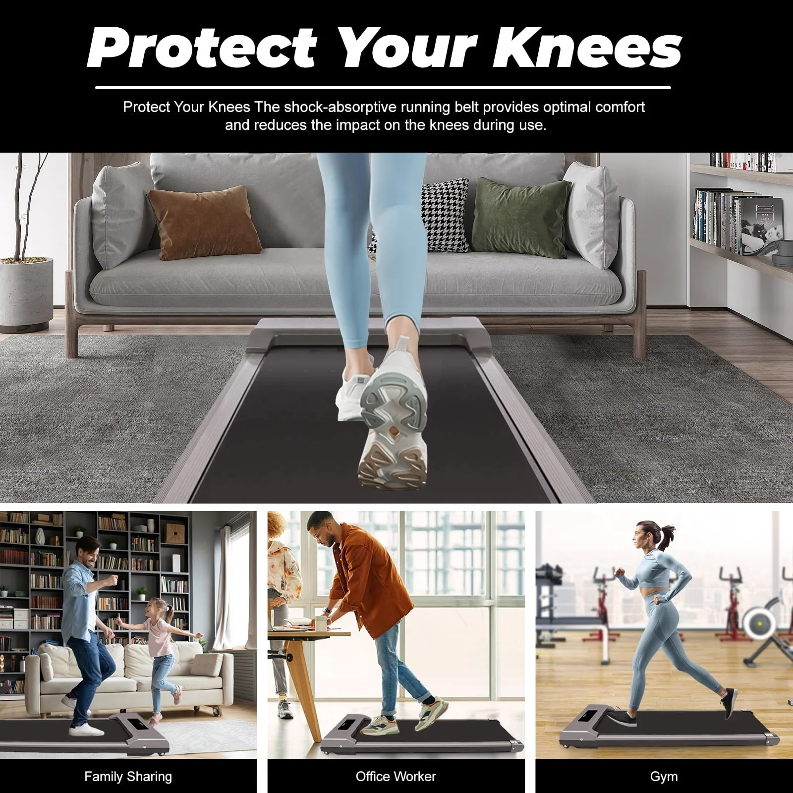 Home Fitness Code Treadmill, Under Desk Treadmill, Ultra Quiet with Remote Control, Walking Jogging for Home/Office Use (Black)