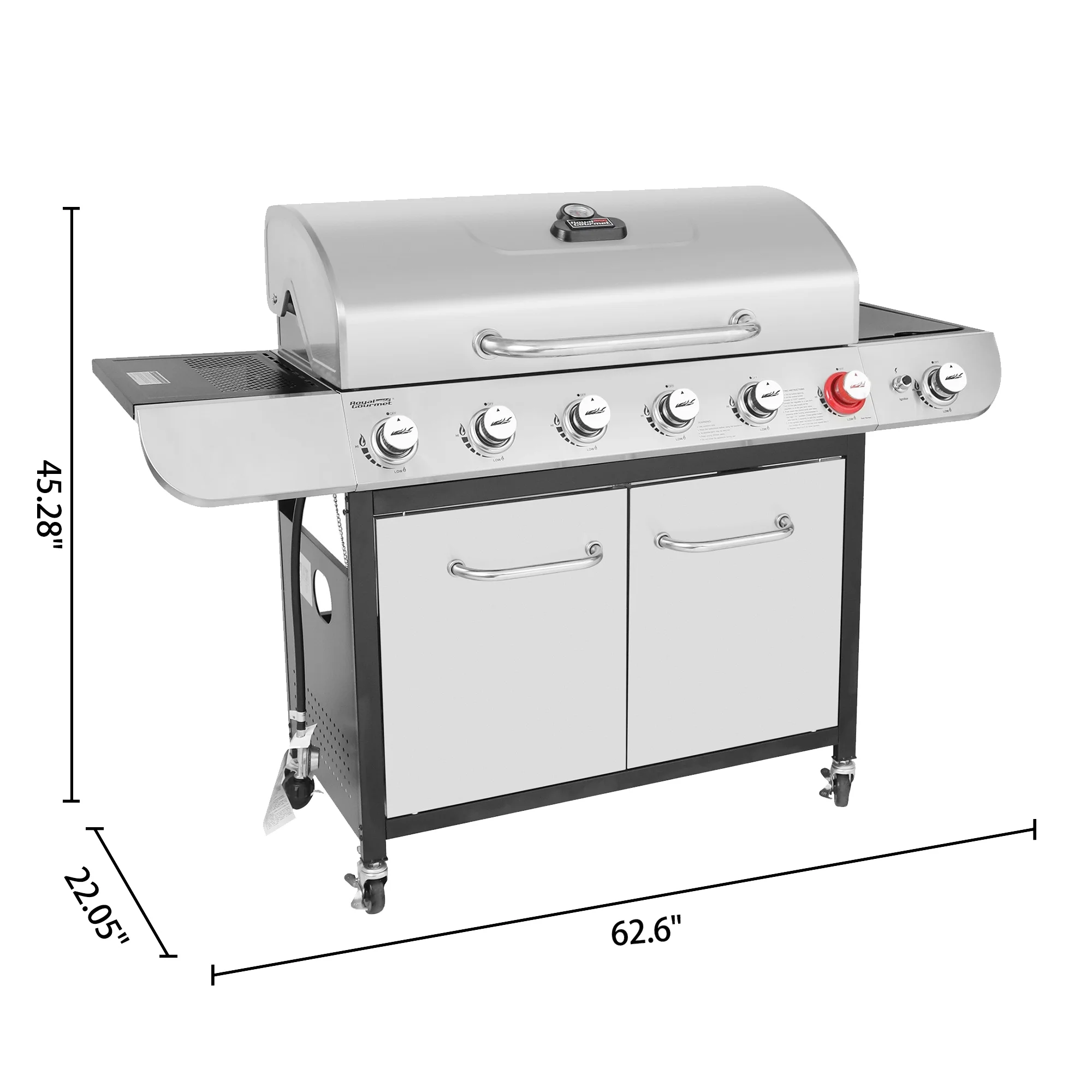 Gourmet SG6002 Classic 6-Burner 71000-BTU LP Gas Grill with Sear Burner and Side Burner, Stainless Steel