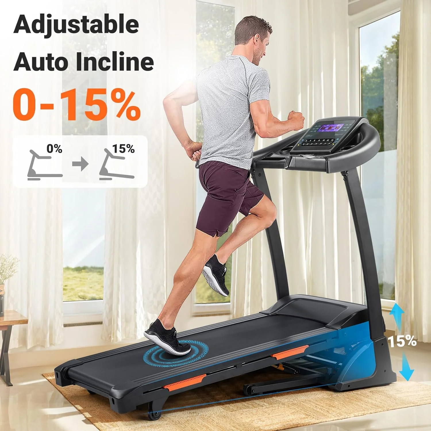3.5HP Folding Treadmill, 300lb Capacity, 15 Levels Auto Incline Treadmills for Home Running and Walking Max 10MPH Speed Dprodo Foldable EleTreadmill Running Machine with APP & Bluetooth