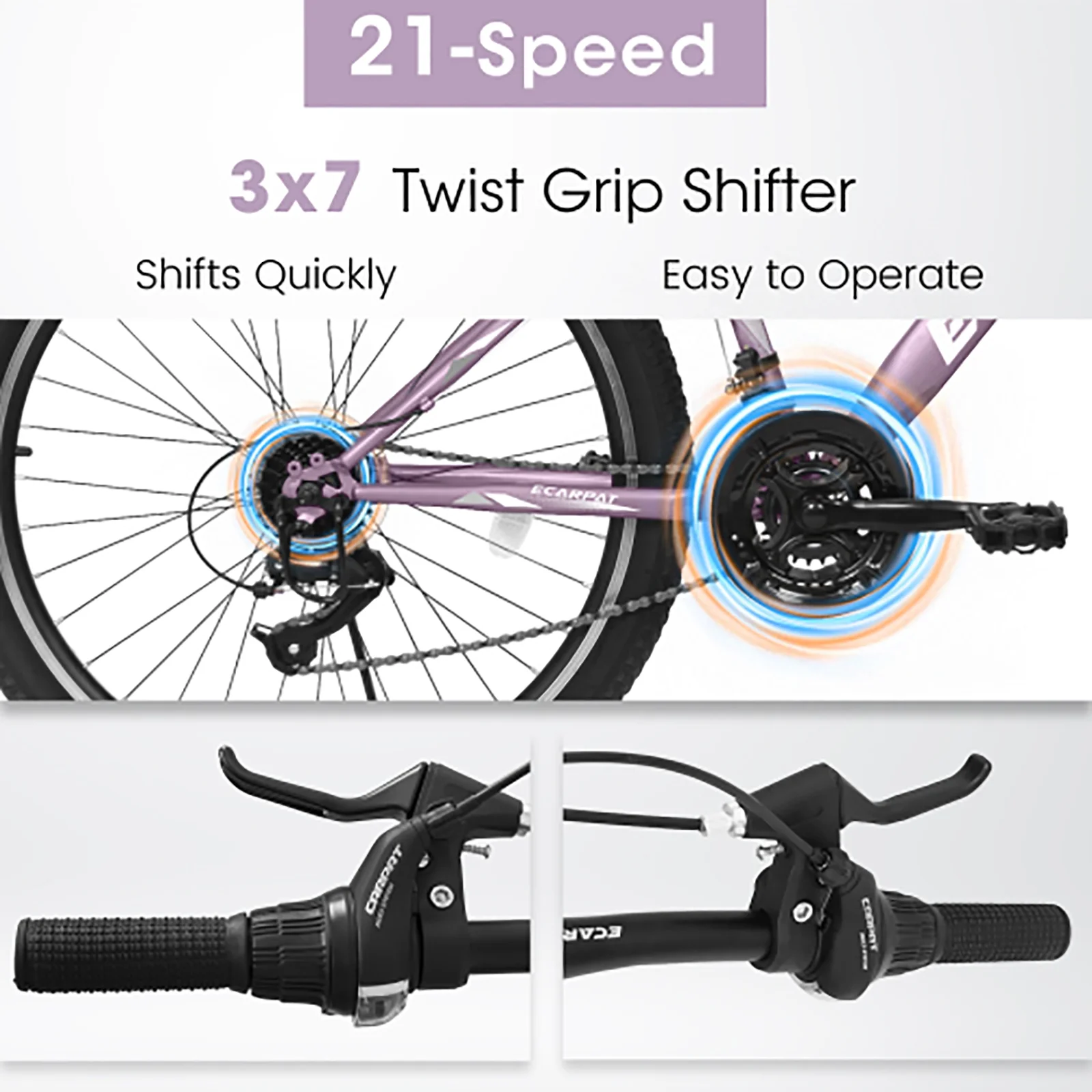 24 Inch Mountain Bike for Teenagers, High Carbon Steel Frame, Dual Full Suspension Mountain Bike, Mountain Tire, 21 Speed Mens Womens Outdoor Cycling, Birthday Gifts