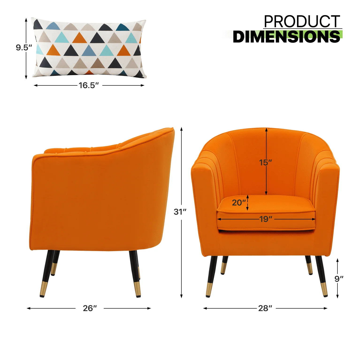 Magshion Accent Chair Upholstered Living Room Chair Comfy Reading Chair Modern Single Sofa with Cushion Lounge Arm Chair for Living Room Bedroom, Orange