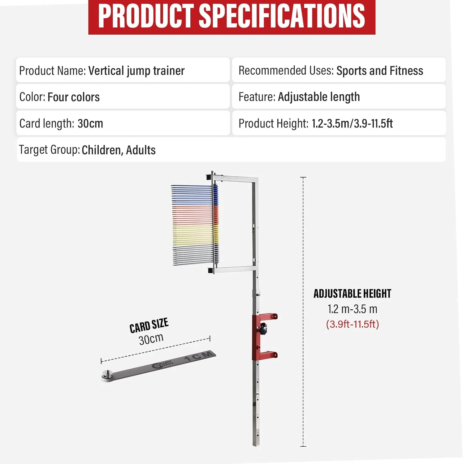 Adjustable Height Vertical Jump Tester, 47.24''-137.8