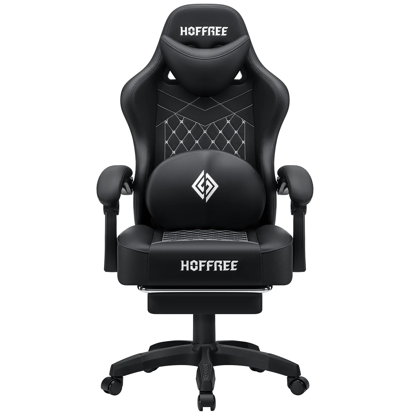 Hoffree Gaming Chair with Speakers PU Gamer Chair with footrest and massage Egonomic Computer Game Chair with Headrest and Lumbar Support for Adults and Office Gaming, 440 LBS